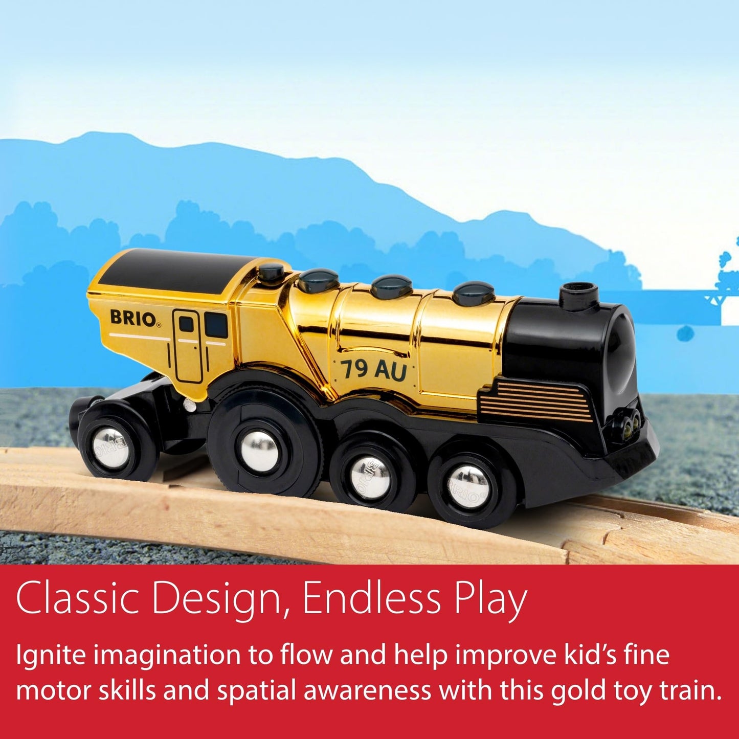 BRIO World 33630 Mighty Golden Action Locomotive | Battery Operated Toy Train with Light and Sound Effects for Kids Age 3 and Up, Gold