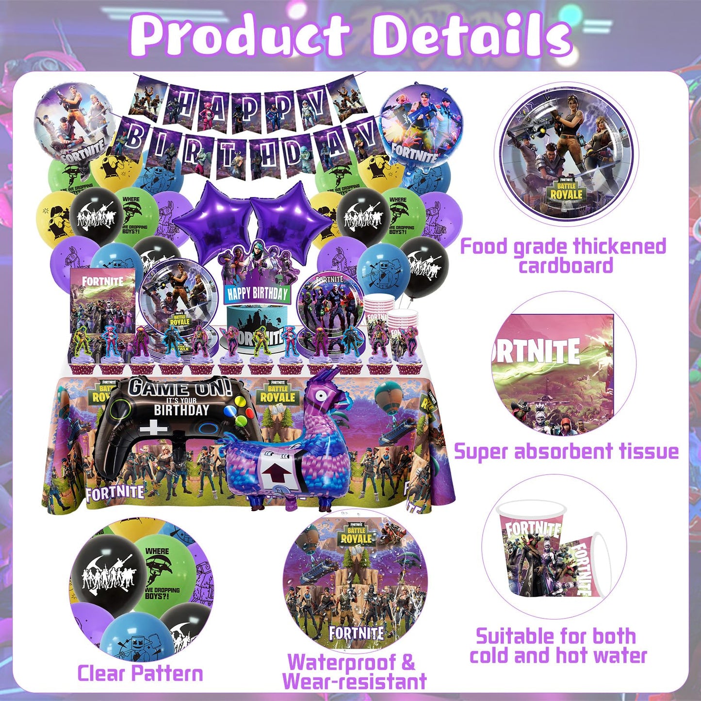 BL2 91PCS Party Birthday Decorations Boys-Game Party Tableware Set Foil Balloons Video Game Party Supplies Happy Birthday Banner Plates Napkins Cake Toppers Latex Balloons for Kids Gamers Lovers