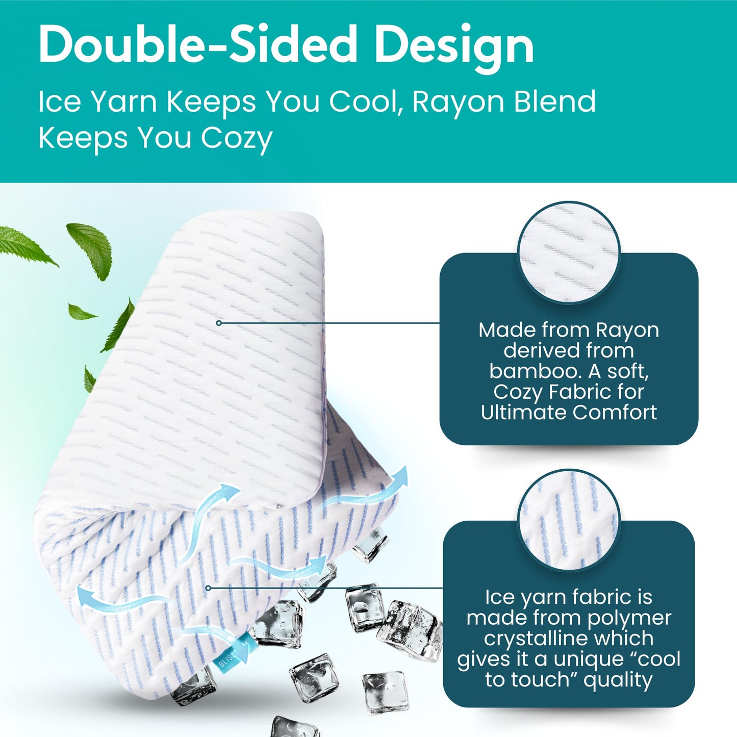 BLISSBURY 6.5cm Cooling Ultra Thin Pillow for Sleeping | Flat Pillow for Stomach Sleeper & Back Sleeper | Cool-to-Touch Memory Foam Stomach Sleeping Pillow | Removable Cool-Tech Pillow Case