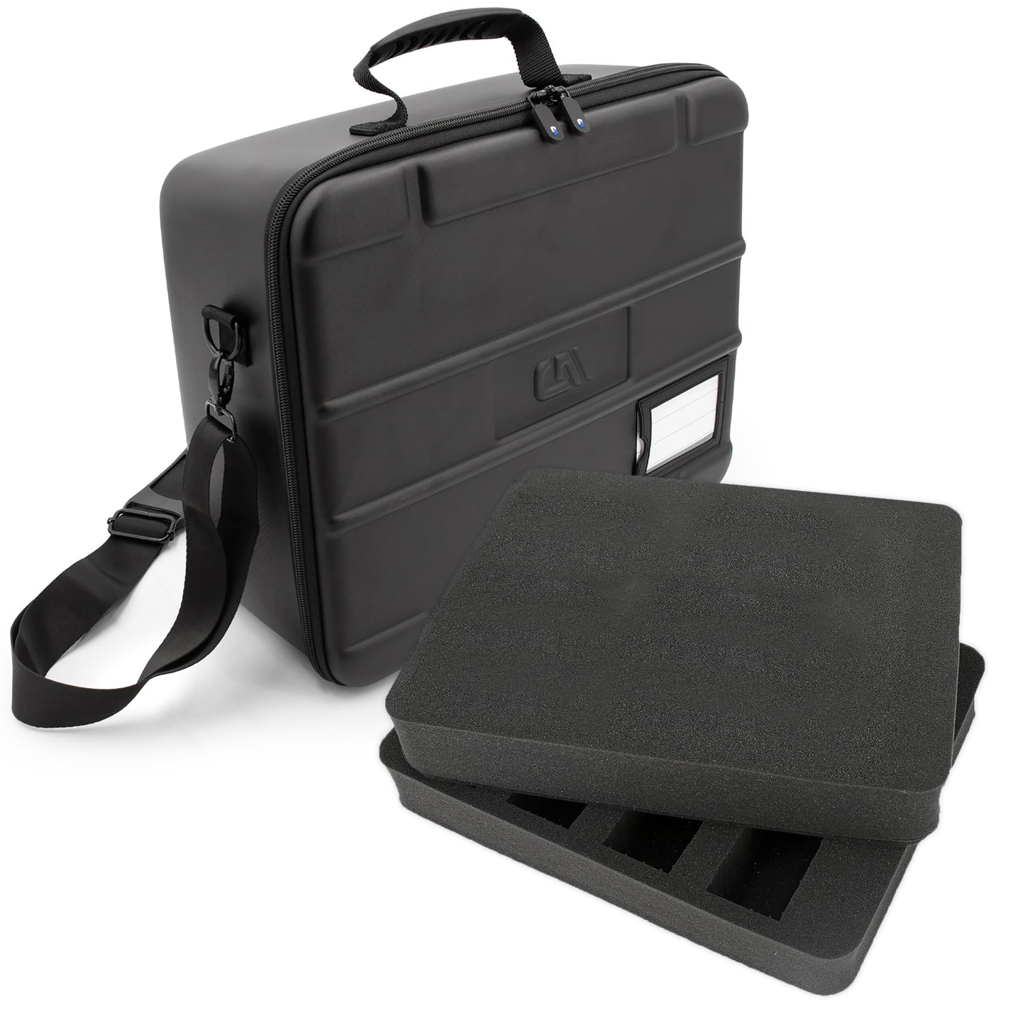 CASEMATIX Mixer Case Compatible With Behringer Flow 8 and Xenyx 802s, 502s, 1002sfx, 1202sfx and Audio Accessories with Two Customizable Foam Trays, Fits DJ Mixers up to 13.5" x 10.5" x 2.2", Black,