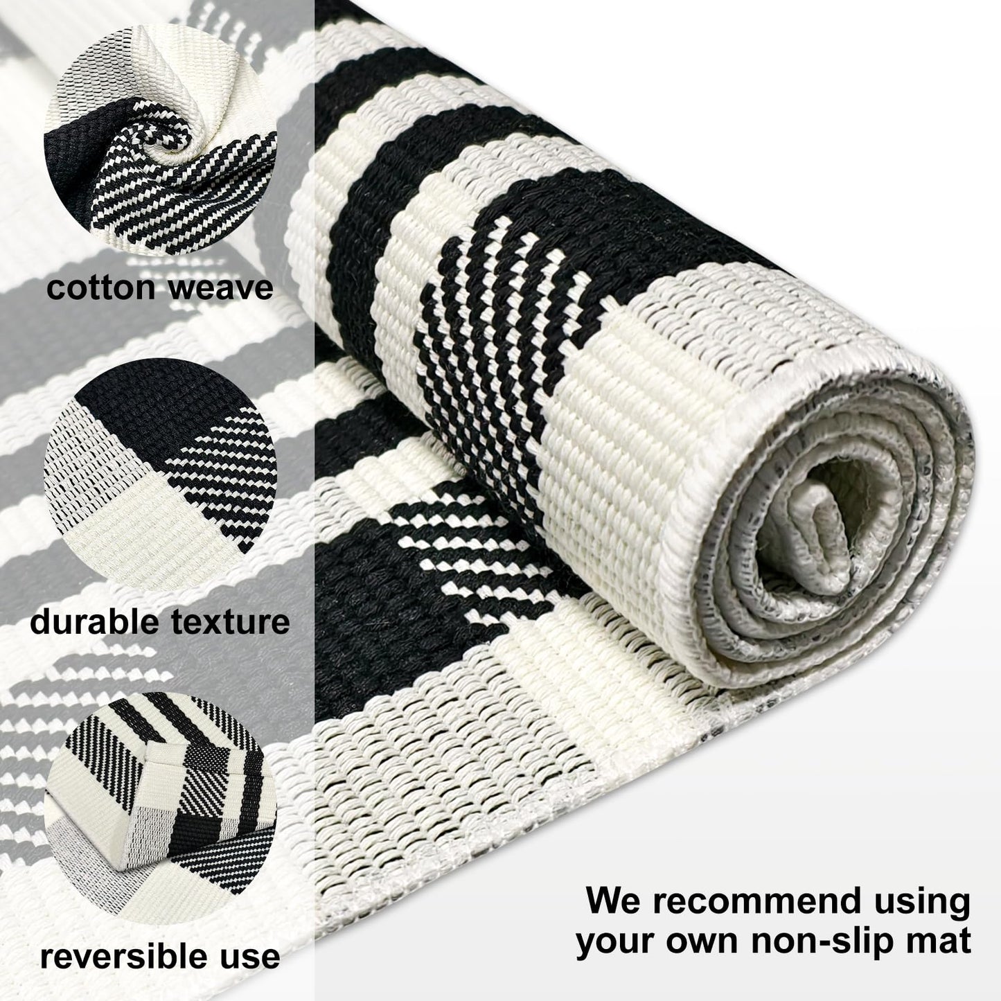Fixseed Buffalo Plaid Checkered Rug 4'x6' Front Door Mat Outdoor,Black and Beige Cotton Washable Front Porch Rug Layered Doormats for Living Room Dining Room Bedroom Farmhouse