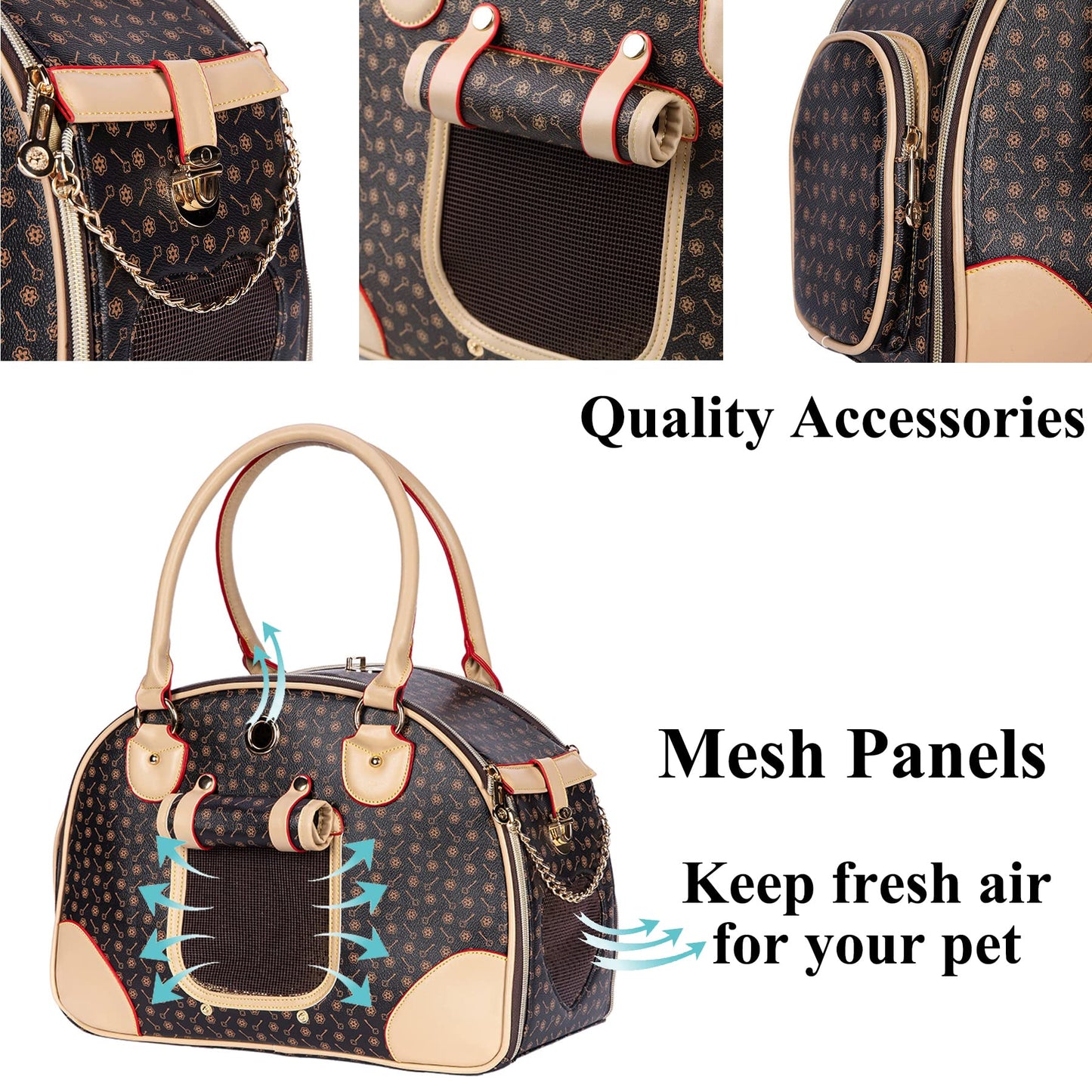 Adriene's Choice Luxury Pet Carrier Puppy Small Dog Carrier Cat Carrier Bag Waterproof Premium PU Leather Carrying Handbag for Outdoor Travel Walking Hiking Shopping