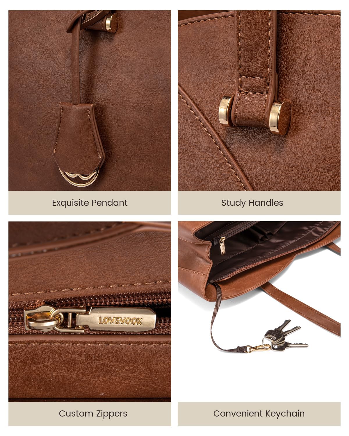 LOVEVOOK Work Tote Bag for Women, Vintage Leather Laptop Bag Teacher Tote Bag, Professional 15.6 Inch Computer Bag, Large Tote Purse Handbag With Laptop Compartment, Dark Brown
