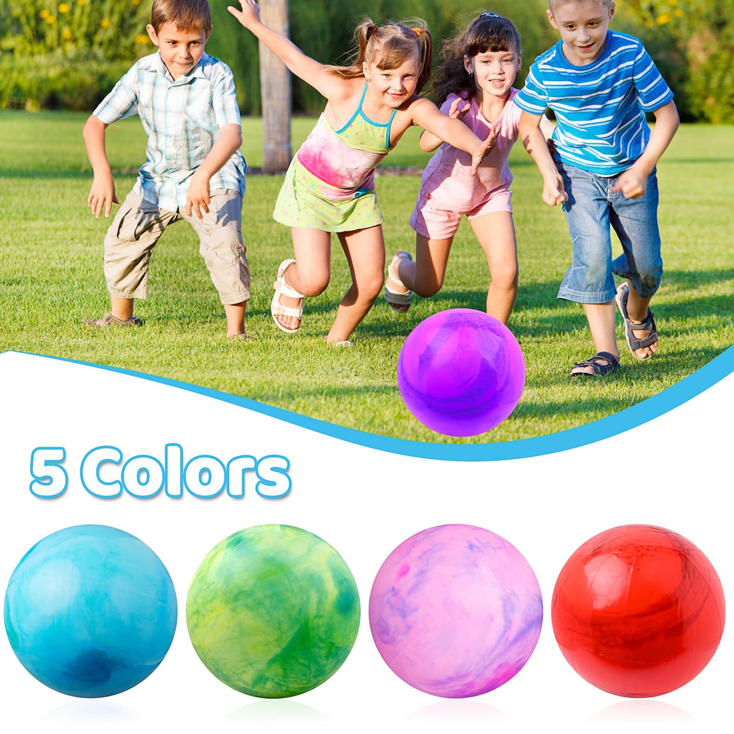 5 Pcs Fun Bouncy Balls, 18 InchRubber Inflatable Kick Ball Bouncing Sensory Balls with Hand Air Pump for Park Backyard Beach Indoor Outdoor Party Favors…