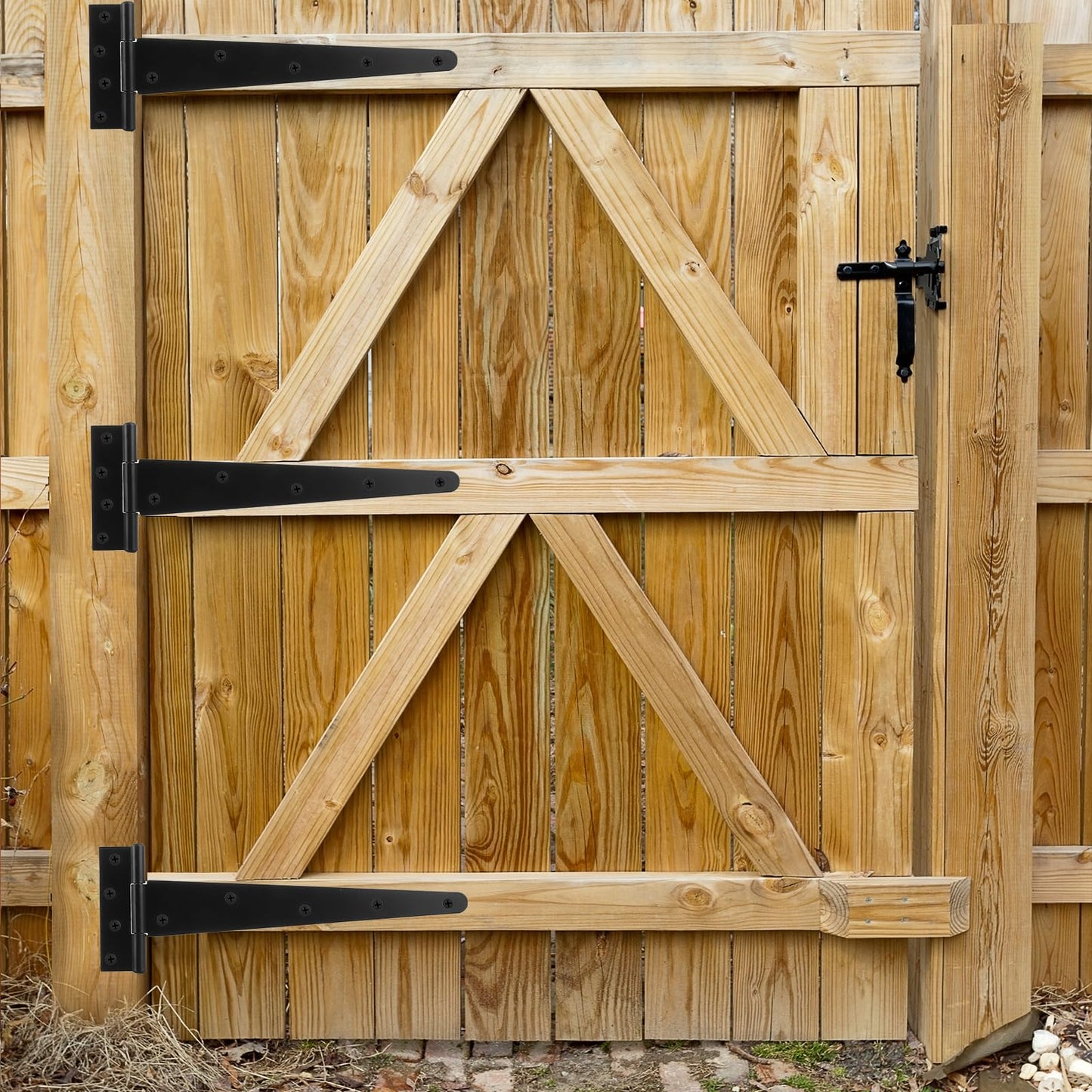 Acrux7 4 PCS Heavy Duty Gate Hinges 12 Inch T Strap Hinge Shed Barn Door Hinges with Screws, Black Strap Gate Hinge Outdoor for Wooden Fences, Barn, Shed Doors