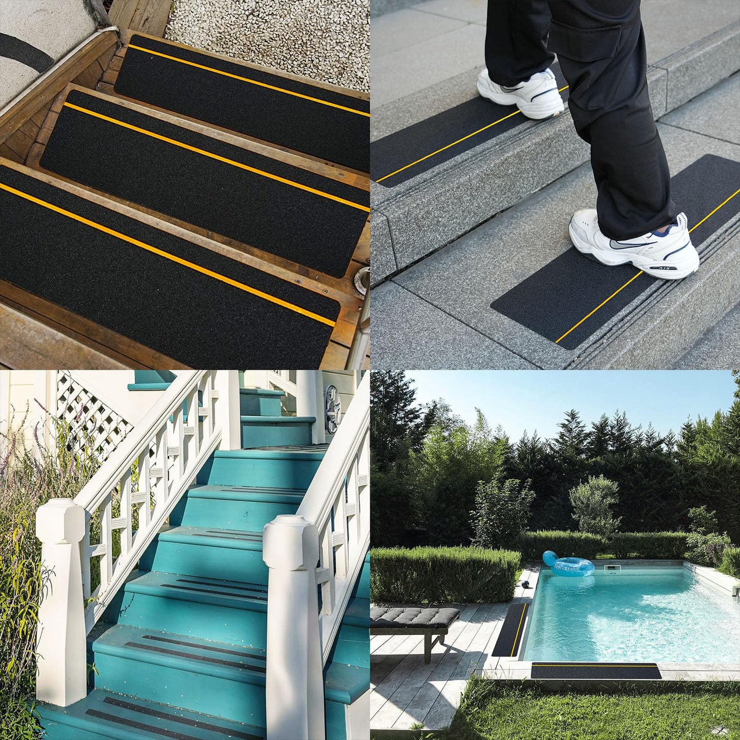 COSIMIXO 6" x 30" 10Pack Anti Slip Stair Tread with Reflective Strips,Best Grip Non Skid Tape,Anti-Skid Tape, High Traction Adhesive for Stairs Step