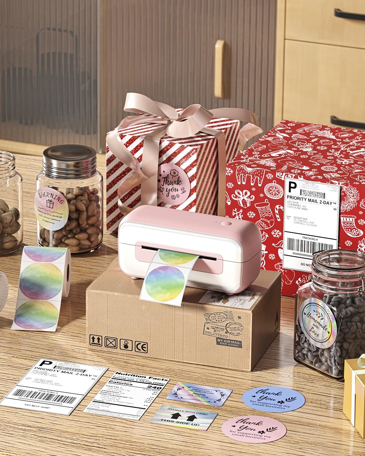 Phomemo Label Printer- Shipping Label Printer, Upgrade 4x6 Desktop Thermal Label Printer for Shipping Packages/Small Business/Office/Home- Pink