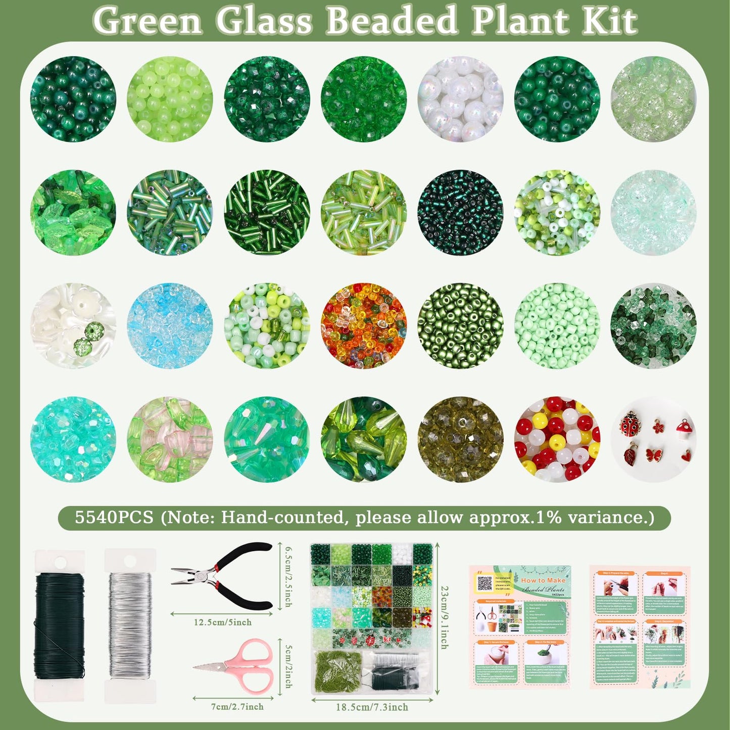 Weldomcor 5540 Pcs Beaded Plant Kit, Forever Green Glass Beads for Beaded Plants Leaf Flower Sun Catcher Seed Beads Kit with Tutorials for Succulent Plant Jewelry Making DIY Crafts Home Decor