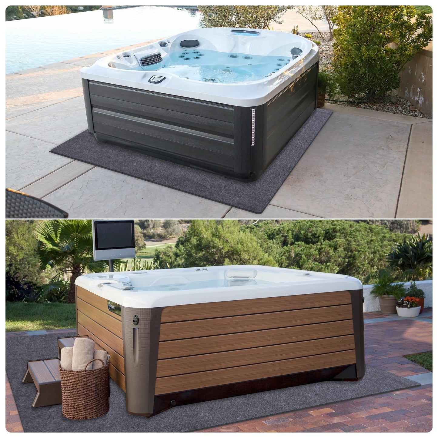 100 Inch Square Hot Tub Mat, ALYCLIP Inflatable Hot Tub Pad Outdoor Waterproof Spa Pool Ground Base Flooring Protector Slip-Proof Backing for Protect Hot Tub Pool from Wear