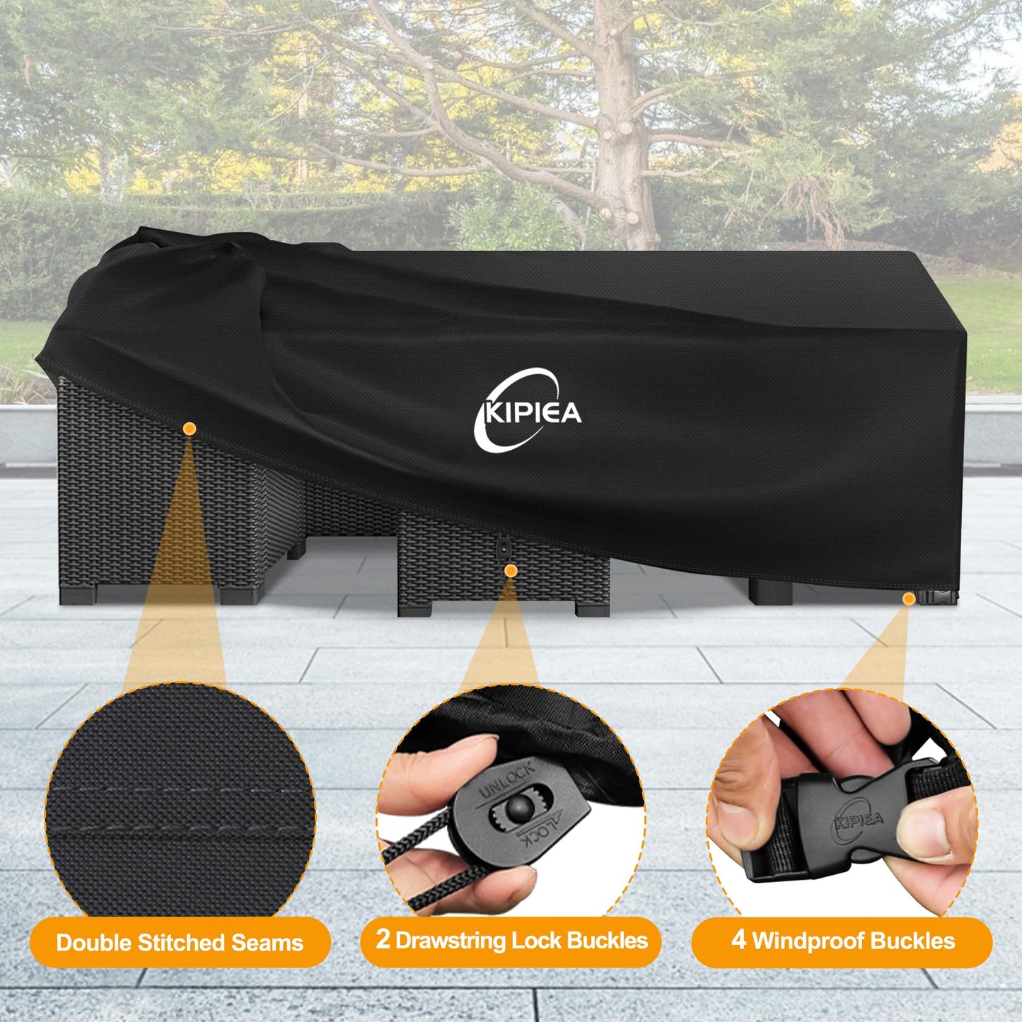 Kipiea 600D Patio Furniture Covers Waterproof Winter, Outdoor Furniture Set Covers for Table Chairs, Heavy-Duty Outdoor Sofa Covers with Anti UV and No Tears, No Fading (98" L x 98" W x 36" H)