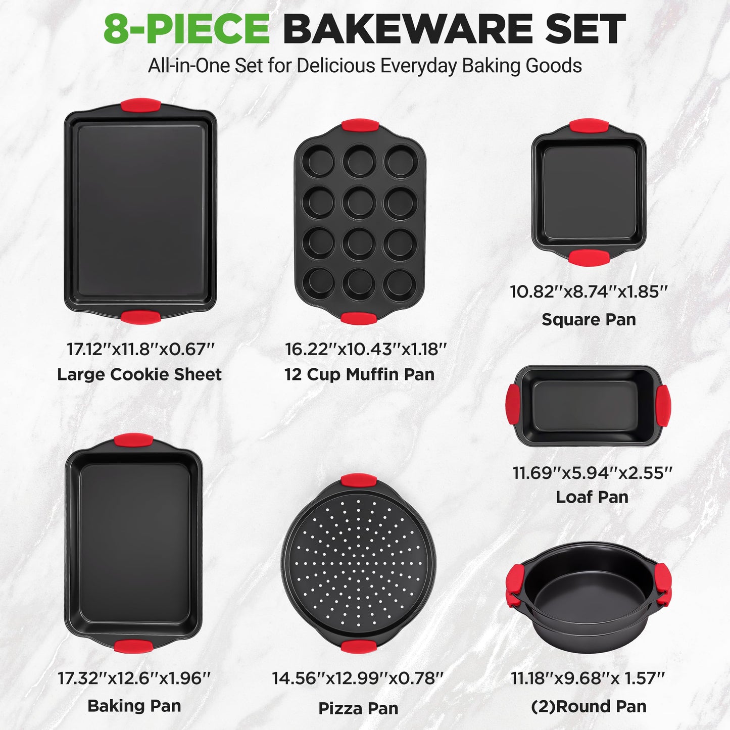 NutriChef Bakeware Set - Nonstick 8 Piece Durable Carbon Steel Baking Pans, PFOA, PFOS, PTFE Free Coating for Easy Food Release, Great for Cookies, Cakes, Roasting and More
