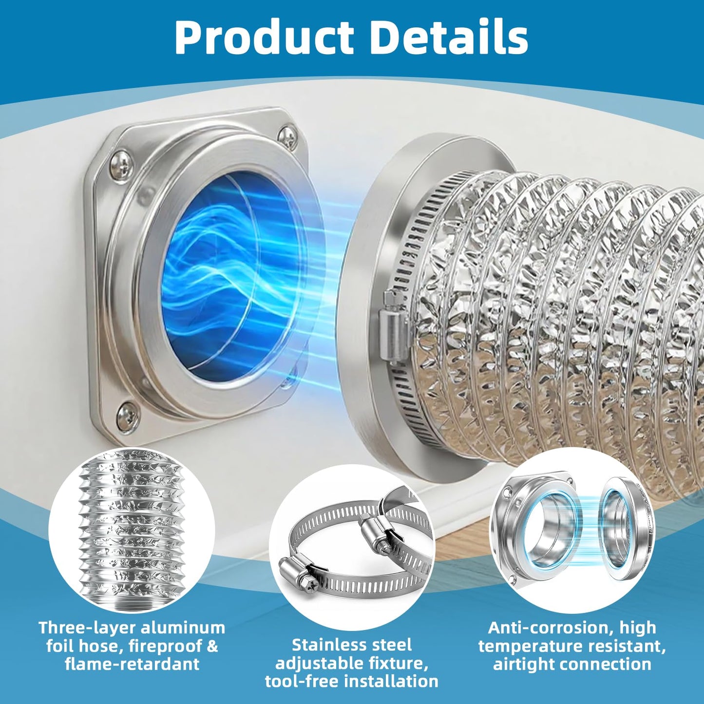 AURYAO Upgrade Magnetic Dryer Vent Coupling Kit with Quick Connect & Airtight Seal Ring 3.26Ft 4" Dryer Vent Hose, Quick Connector for Easy Cleaning & Installation