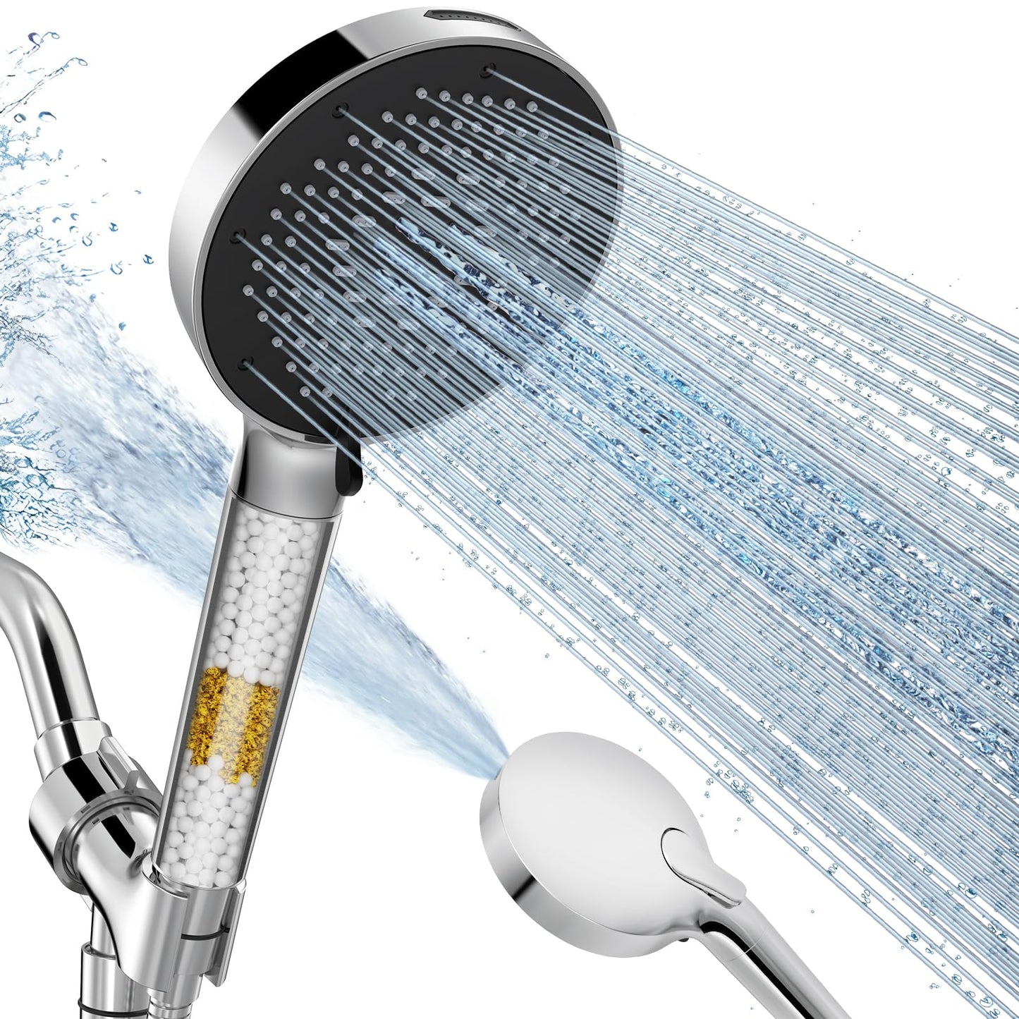 SR SUN RISE NSF Certified Filtered Shower Head with Handheld for Hard Water to Remove Chlorine High Pressure 9-Spray Setting (with Power Wash) Anti-Clog Nozzles 1 Filter, Chrome