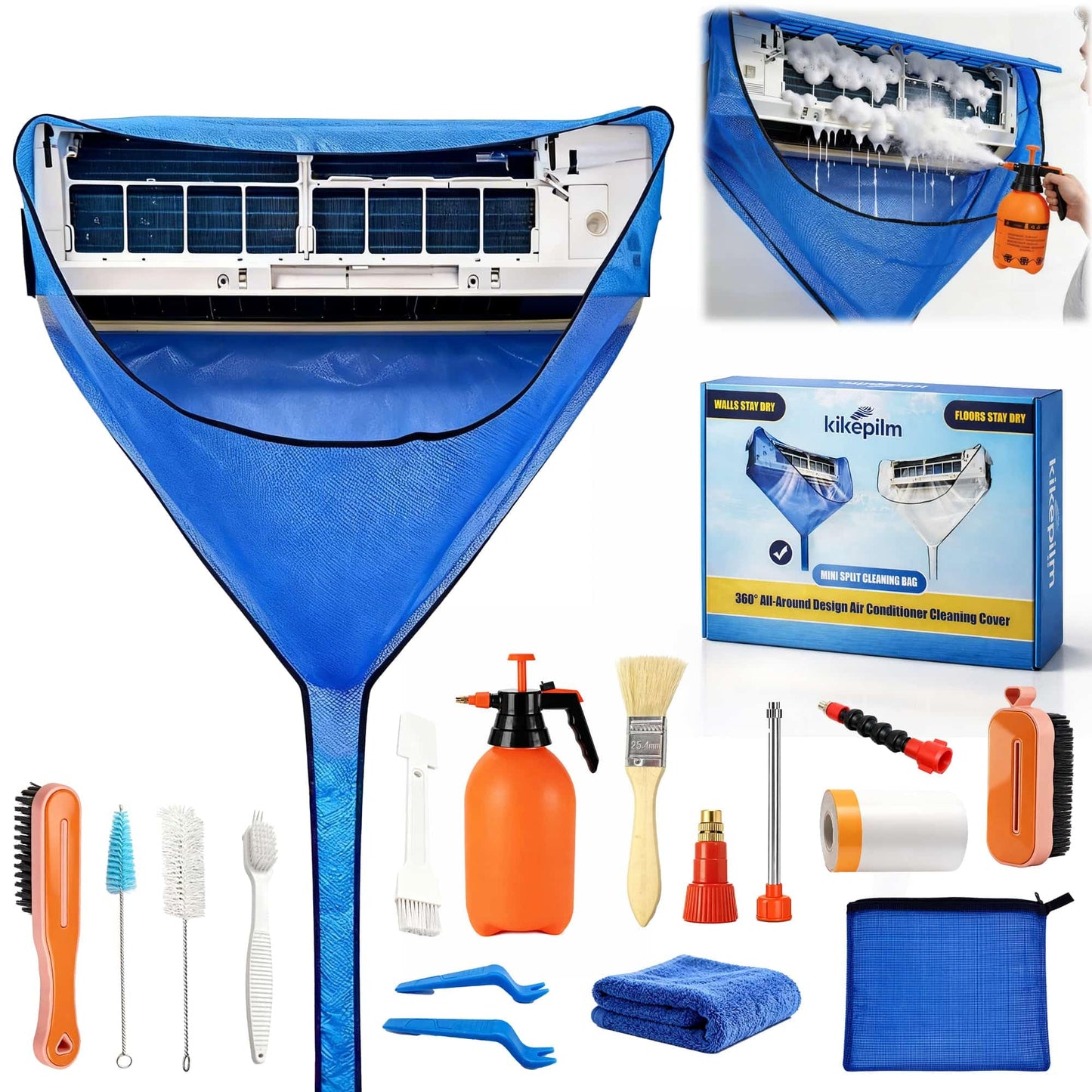 kikepilm Mini Split Wall Heat Pump Cleaning Kit,ThermopumpCleaningKit,Heat PumpCleaningKit,minisplit cleaning kit,(Blue)