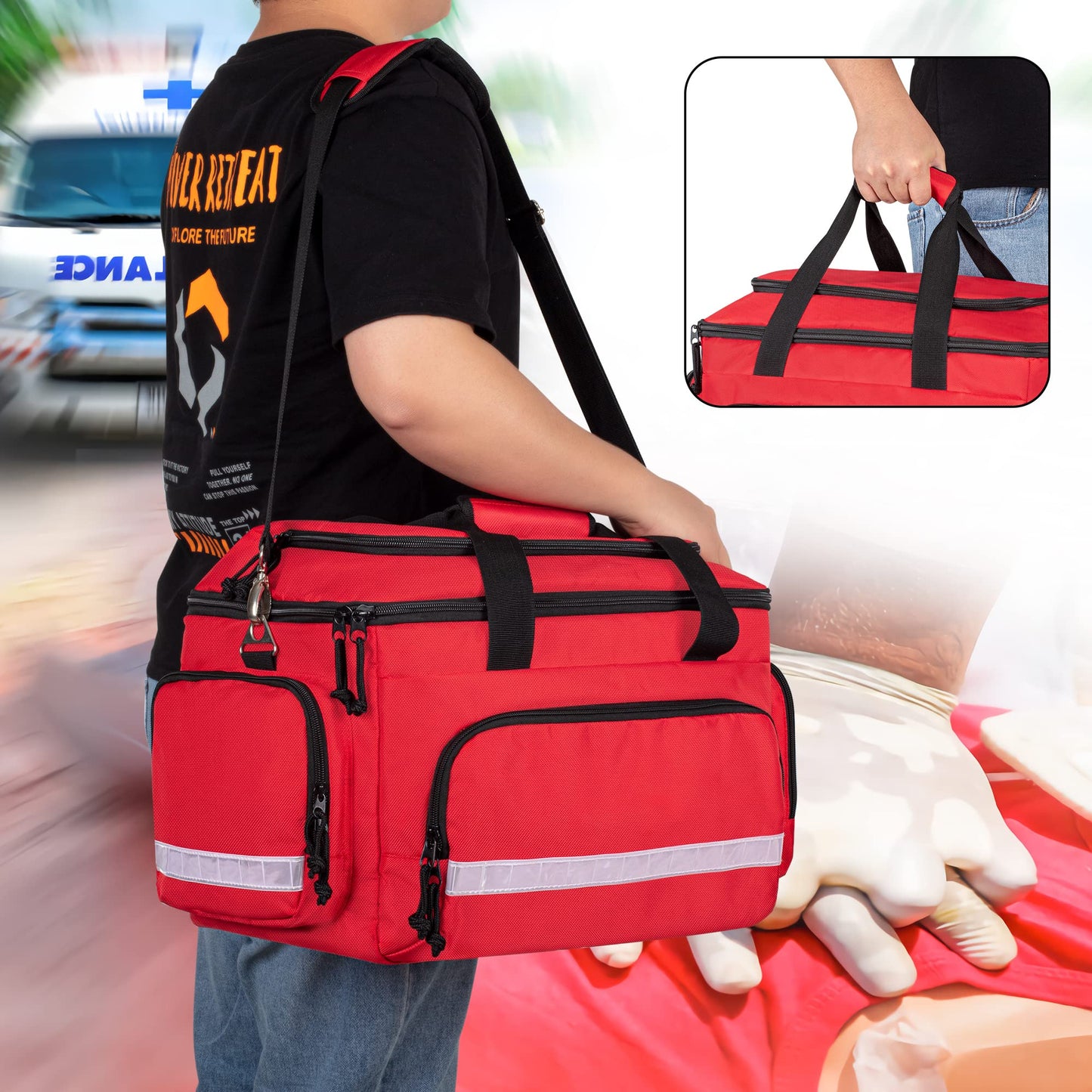 Damero Medical Trauma Bag, First Aid Bags Empty Medical Bag with Detachable Dividers, Ideal for Nurse, Physical Therapists, Doctors, Red