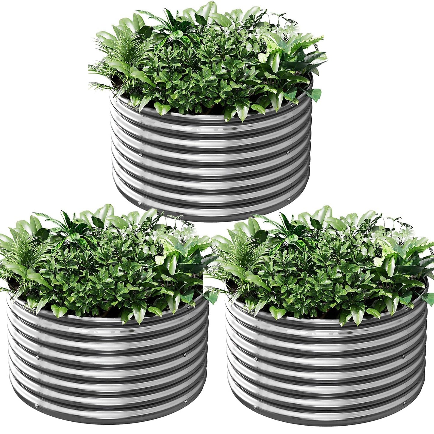 BTDVR 3 Pack Round Galvanized Metal Raised Garden Bed Outdoor, Metal Raised Beds for Gardening, Above Ground Garden Box for Flower, Steel Garden Bed for Vegetables - 2FT