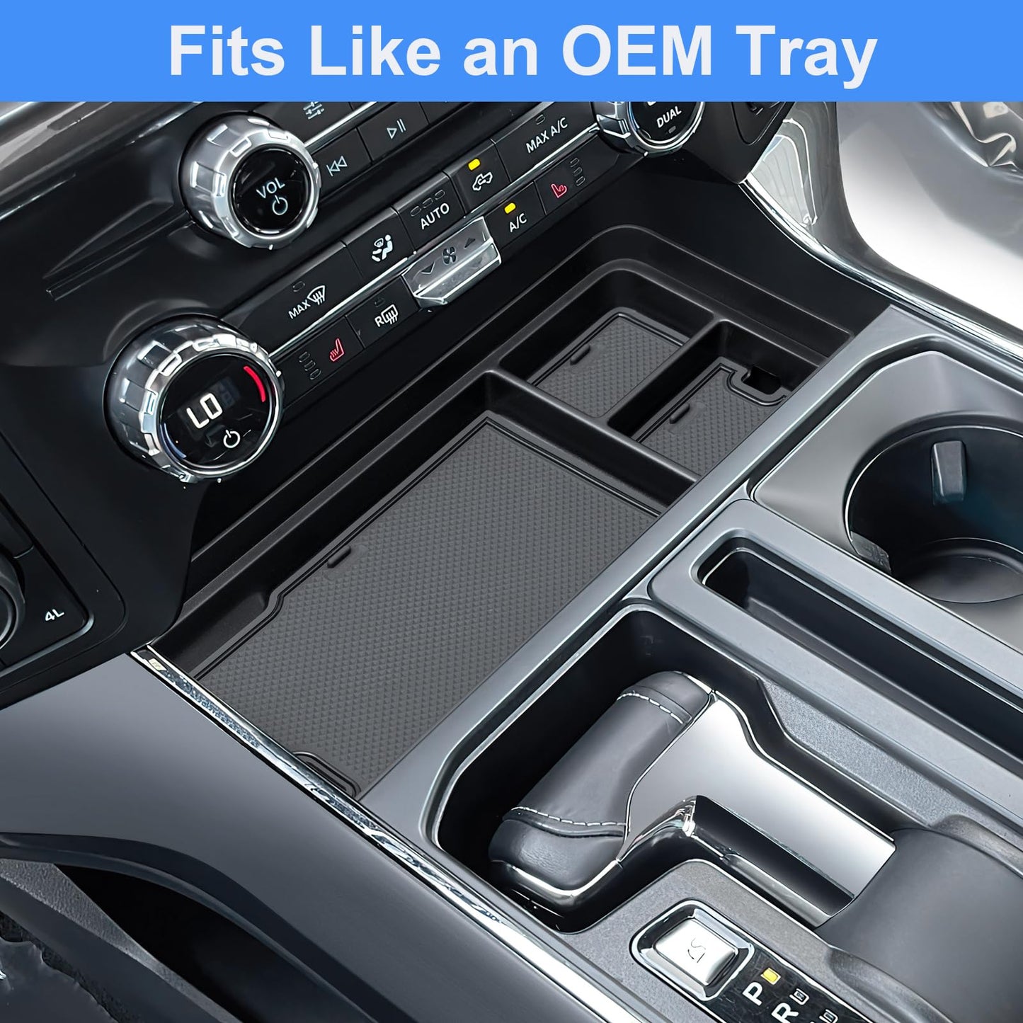 Center Console Organizer for 2021-2025 2026 Ford F150 & 2022-2026 F150 Lightning XLT Pro, Hidden Storage Tray with USB Hole Accessories (Fits into The Open Pocket in Front of The Shifter)