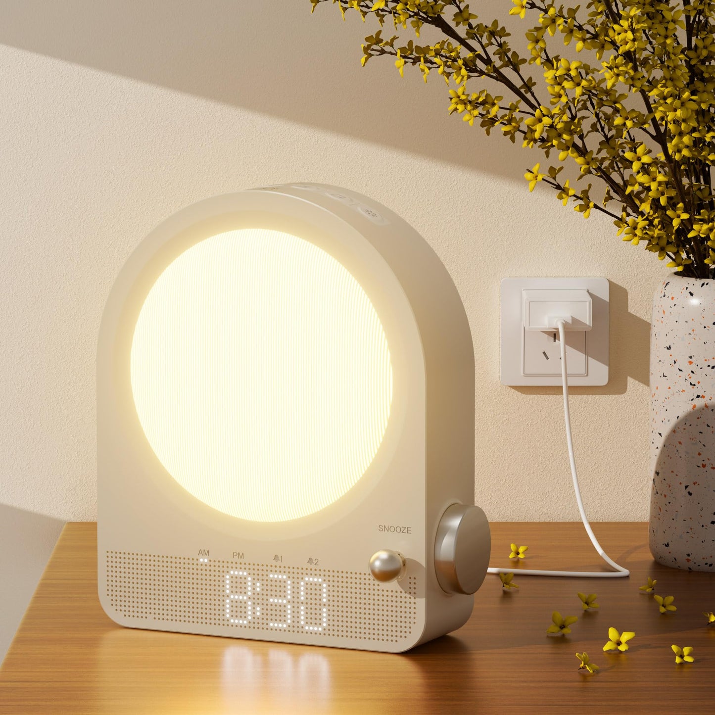 Blonbar Sunrise Alarm Clock, Wake Up Light, White Noise Machine with 9 RGB Aurora & Meteor Night Light, 10 Soothing Sounds, Touch Control Stepless Dimmable Bedside Lamp for Kids, Bedrooms