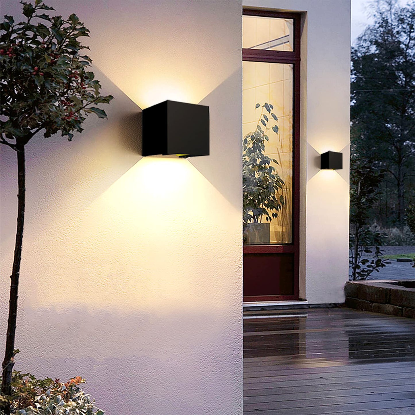Mille Lucciole 2 Pack LED Outdoor Wall Lights Exterior/Interior, Up and Down Lights IP65 Waterproof Wall Sconces, Square Aluminum Outdoor Wall Lighting Fixtures, Modern Black 12W 3000K Warm Lights