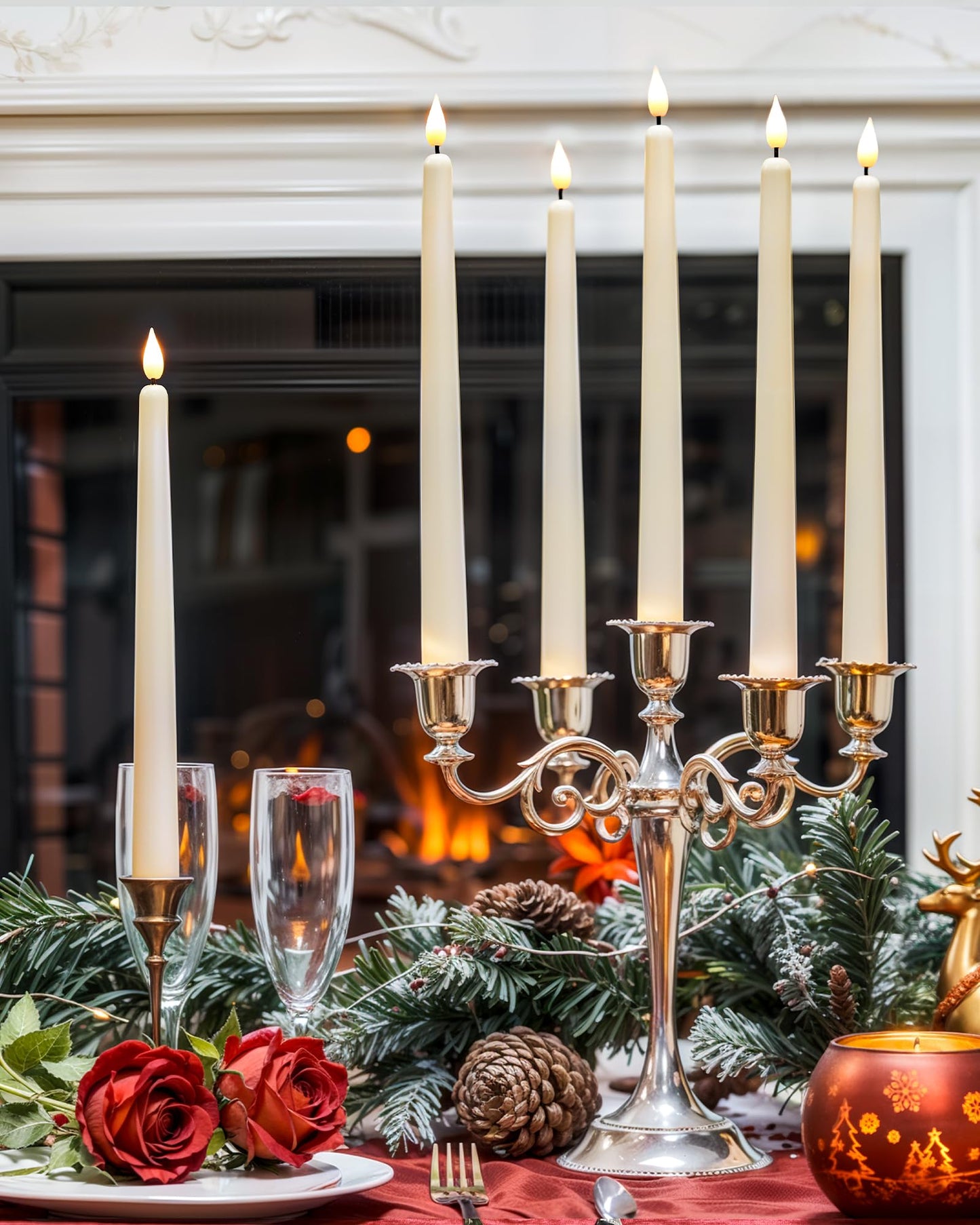 AMAGIC 12 Pcs Flameless Taper Candles with Remote Timer Dimmer, 11 inches, Battery Operated, Plastic LED Candlesticks with Flickering for Halloween Christmas Church Wedding