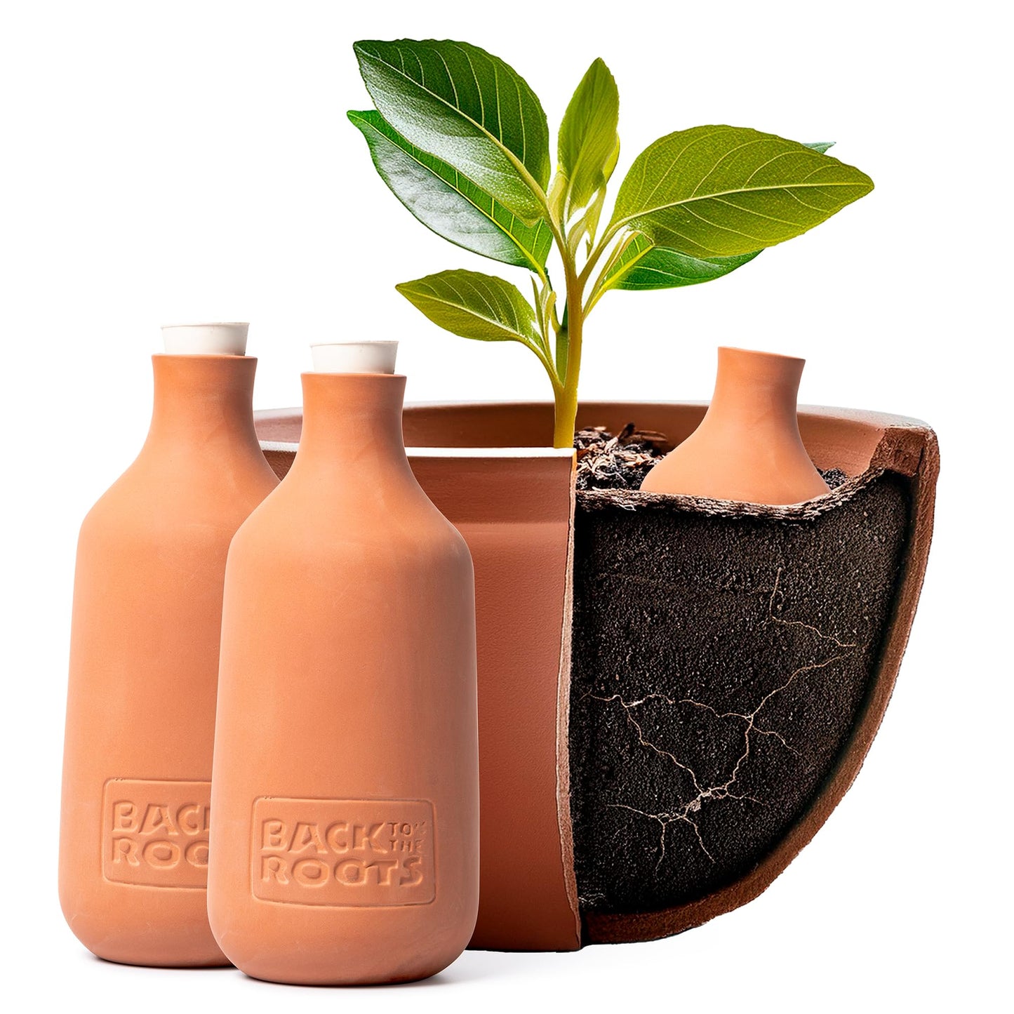 Back to The Roots Self-Watering Terracotta Olla Pot (Pack of 3), 700mL Provides 1 Week of Precision Watering