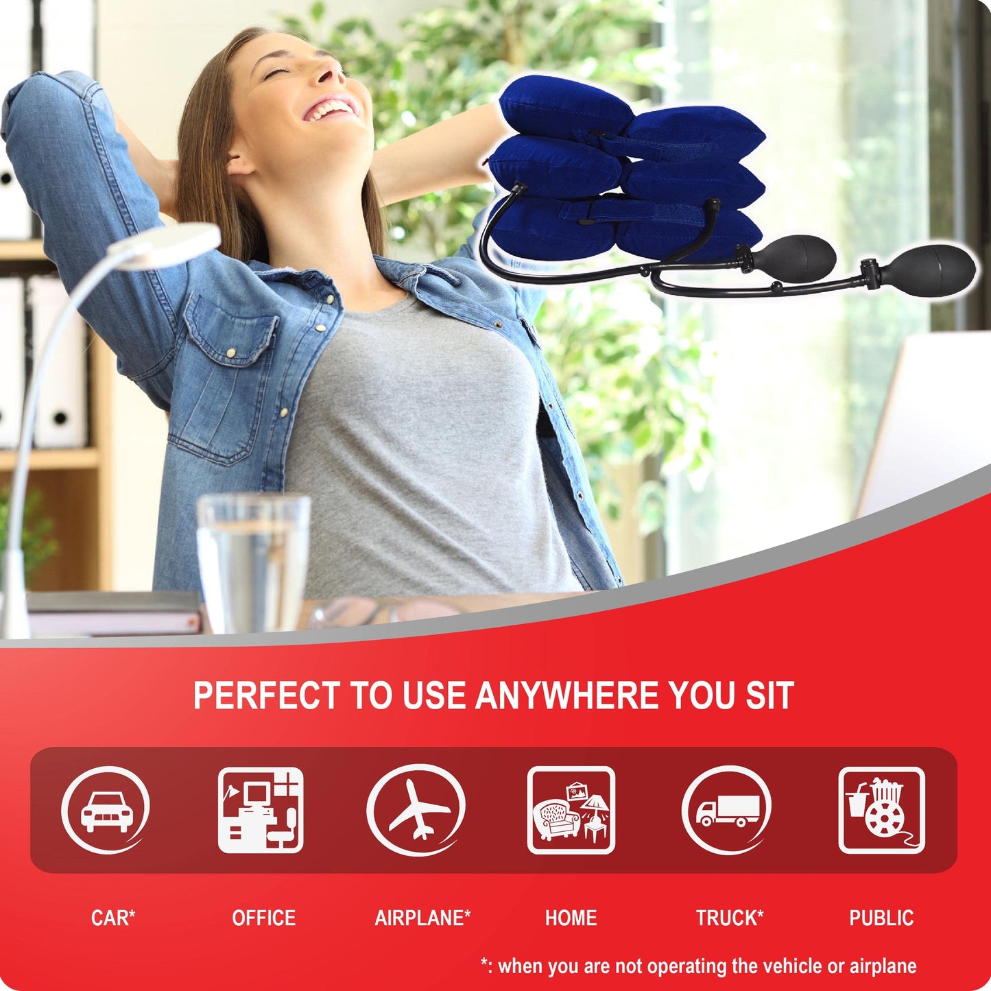 (2- Pump) Cervical Neck Traction Device – Premium 4-Way Targeting Neck Stretcher for Instant Pain Relief (Royal Blue)