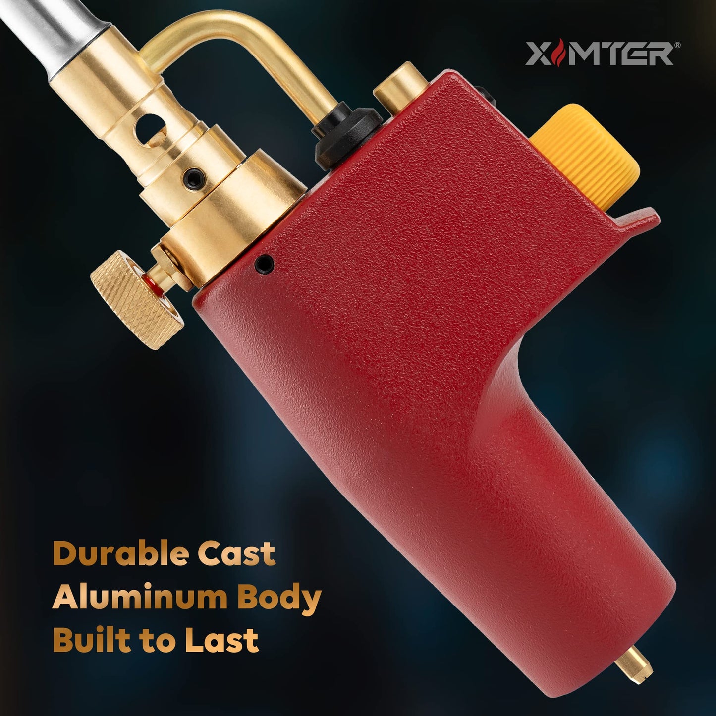 Ximter MAPP Propane Torch Head - Durable Cast Aluminum Body MAP Gas Torch, Fast Self-Ignition & Adjustable Swirl Flame, for Welding Brazing Lighting Melting HAVC DIYer