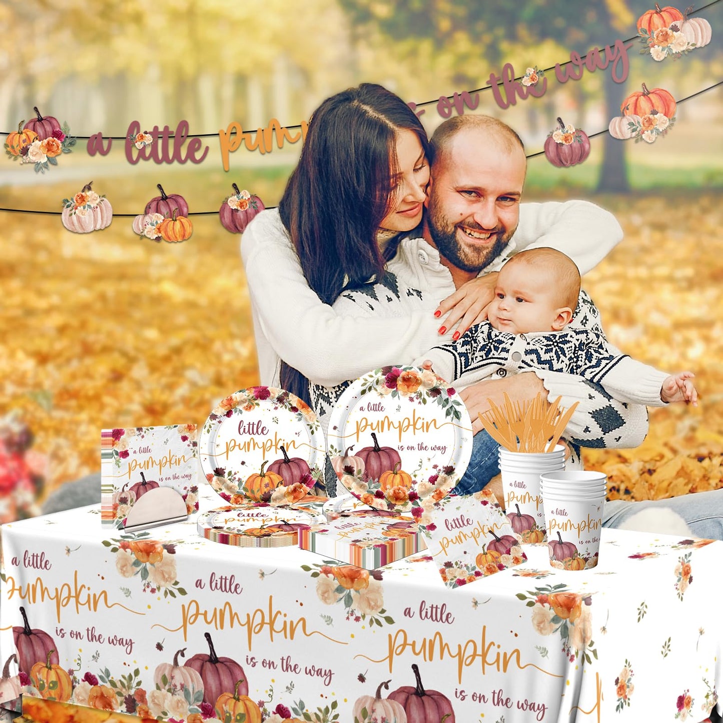 142Pcs A Little Pumpkin is On The Way Tableware-Fall Baby Shower Decorations