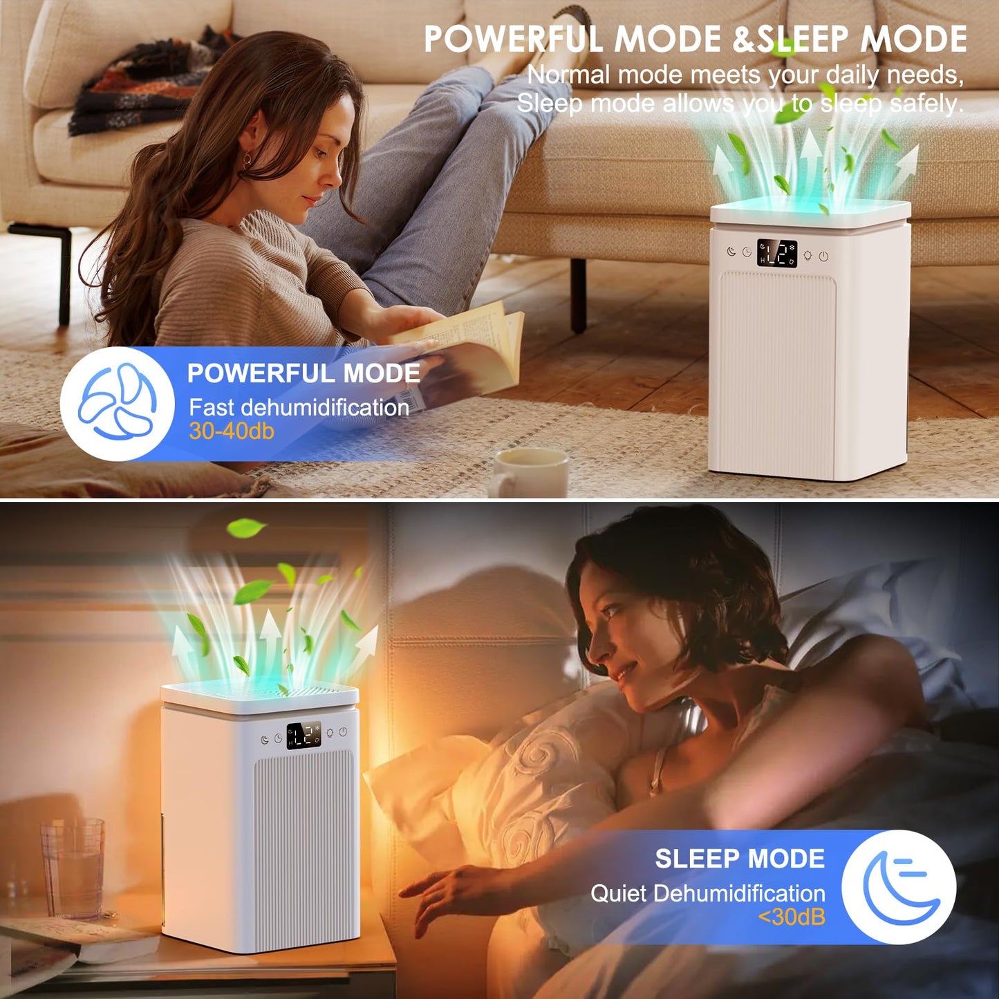 Dehumidifier for Home, 75 OZ Water Tank, Quiet Dehumidifiers for Home with Auto Shut Off, Auto Defrost, Timer, Sleep Mode, 7 Color Light Dehumidifier for Basement, Bedroom, Bathroom - White