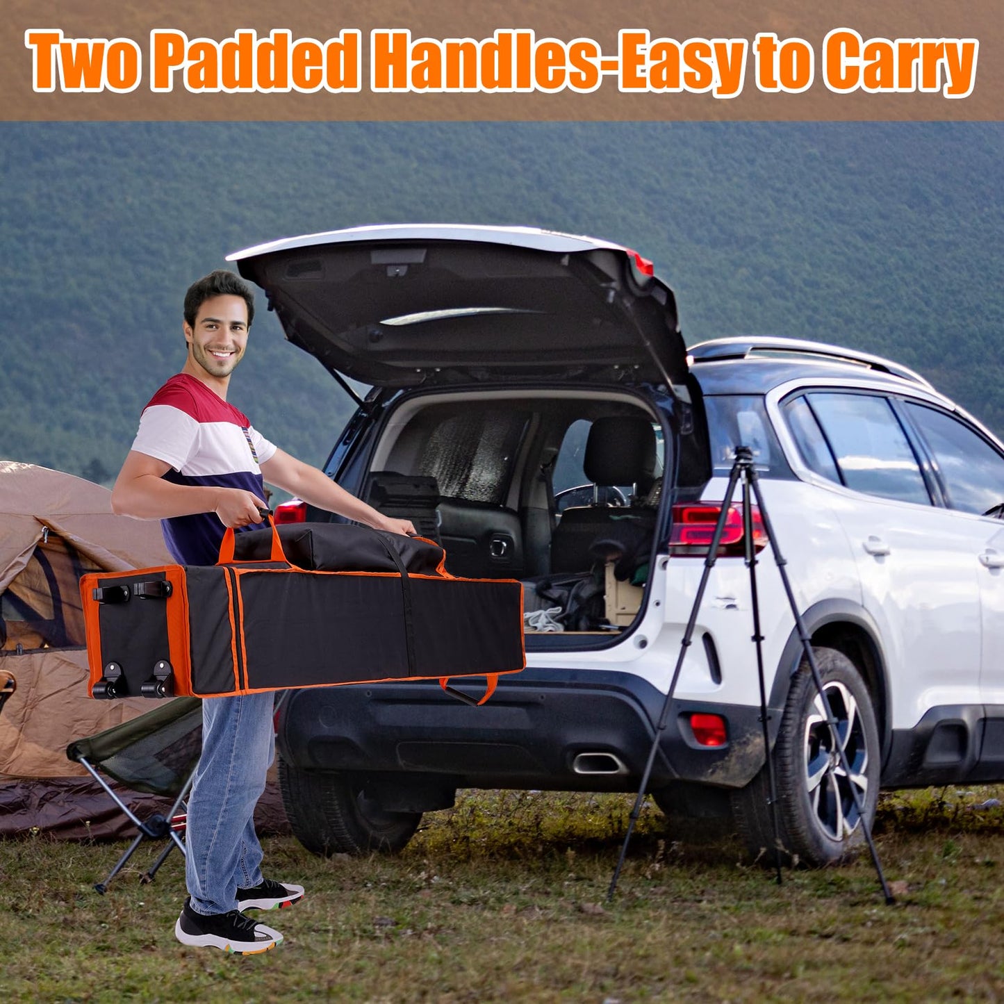 ChimimeDecor 10x10x62in Canopy Bag Replacement, 800D Waterproof Oxford Carrying Bag, for 10x10 Pop Up Tent with Roller Wheels/Handle/Buckle Strap/Pocket for Easy Carrying, Black