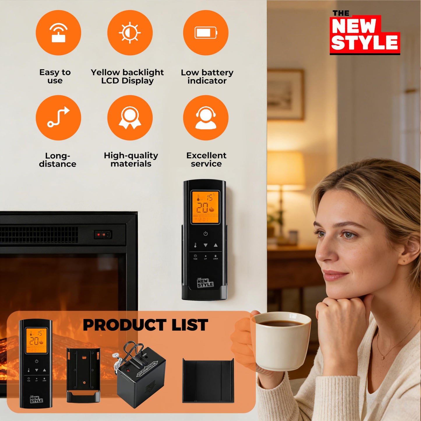 Fireplace Remote Control Kit,Thermostat, On/Off Remote Control, Timer, LCD Screen, Touch Key Buttons for Millivolt Valve System, Replace for skytech 1420-A, 1420TH-A, 1001-A, 1001TH-A and More.