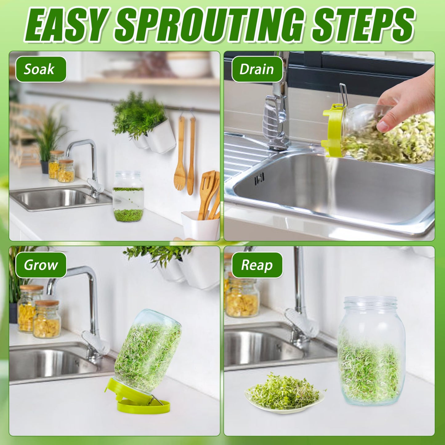 Sozize Sprouting Kit Sprouts Growing Kit 34oz Wide Mouth Seed Sprouting Jar Germination Kit 304 Stainless Screen Lid and Stand Blackout Sleeve Tray for Growing Bean Alfalfa Sprout Seeds