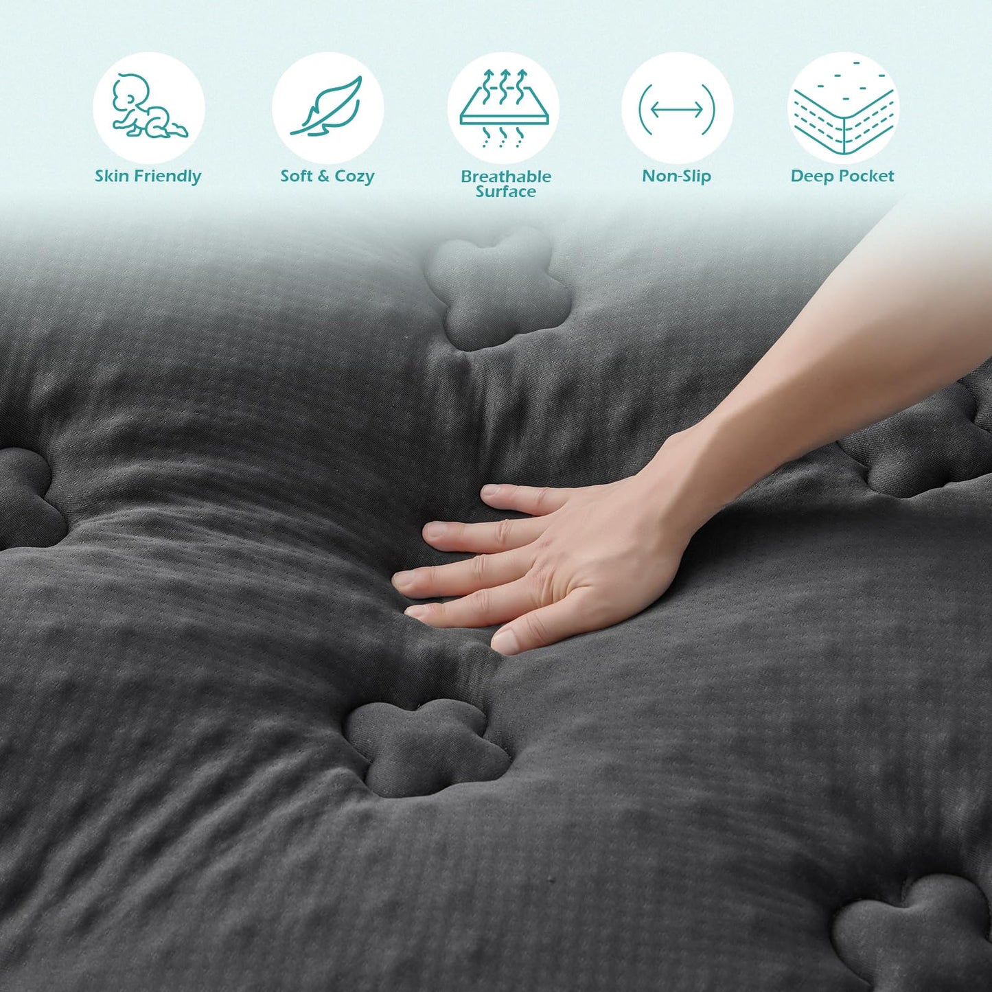 Hansleep Memory Foam Mattress Topper Twin XL, Bamboo Cooling Mattress Topper for College Dorm, Mattress Pad with Deep Pocket, Breathable Air Mattress Topper Cover, 39x80 Inches, Charcoal