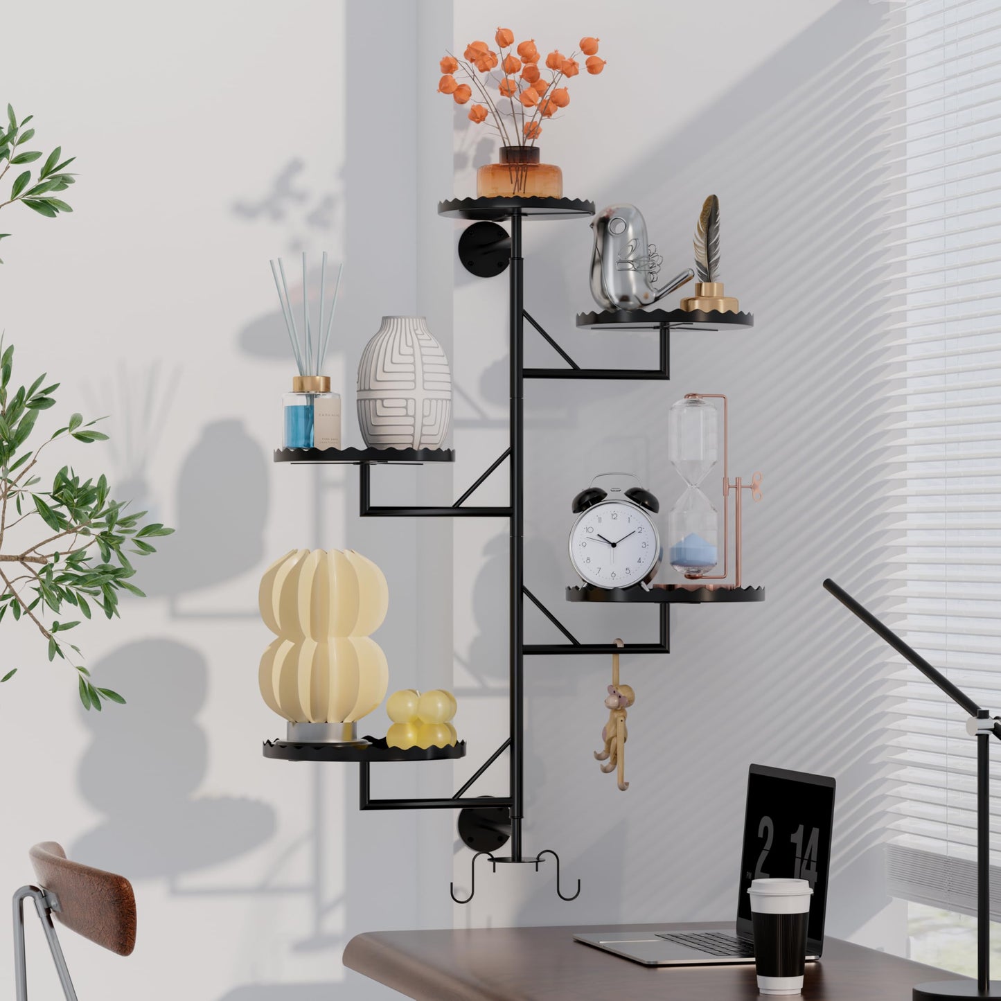 GcdPai Rotating Window Plant Shelves indoor 5-tier Metal Plant Stand, Wall Plant holder for Multiple Plants indoors, Window Sill Gifts for Small Spaces, Stylish and Functional Indoor Plant Stand Black