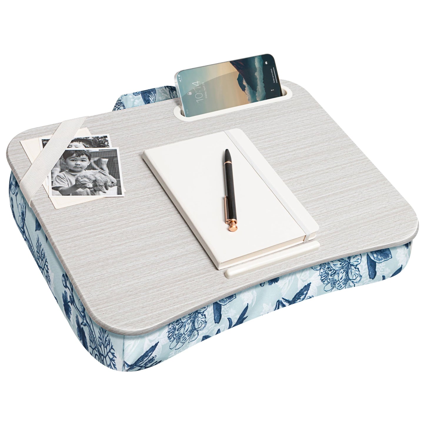 LAPGEAR Designer Lap Desk with Phone Holder and Device Ledge - Blue Blossoms - Fits up to 15.6 Inch Laptops - Style No. 45433