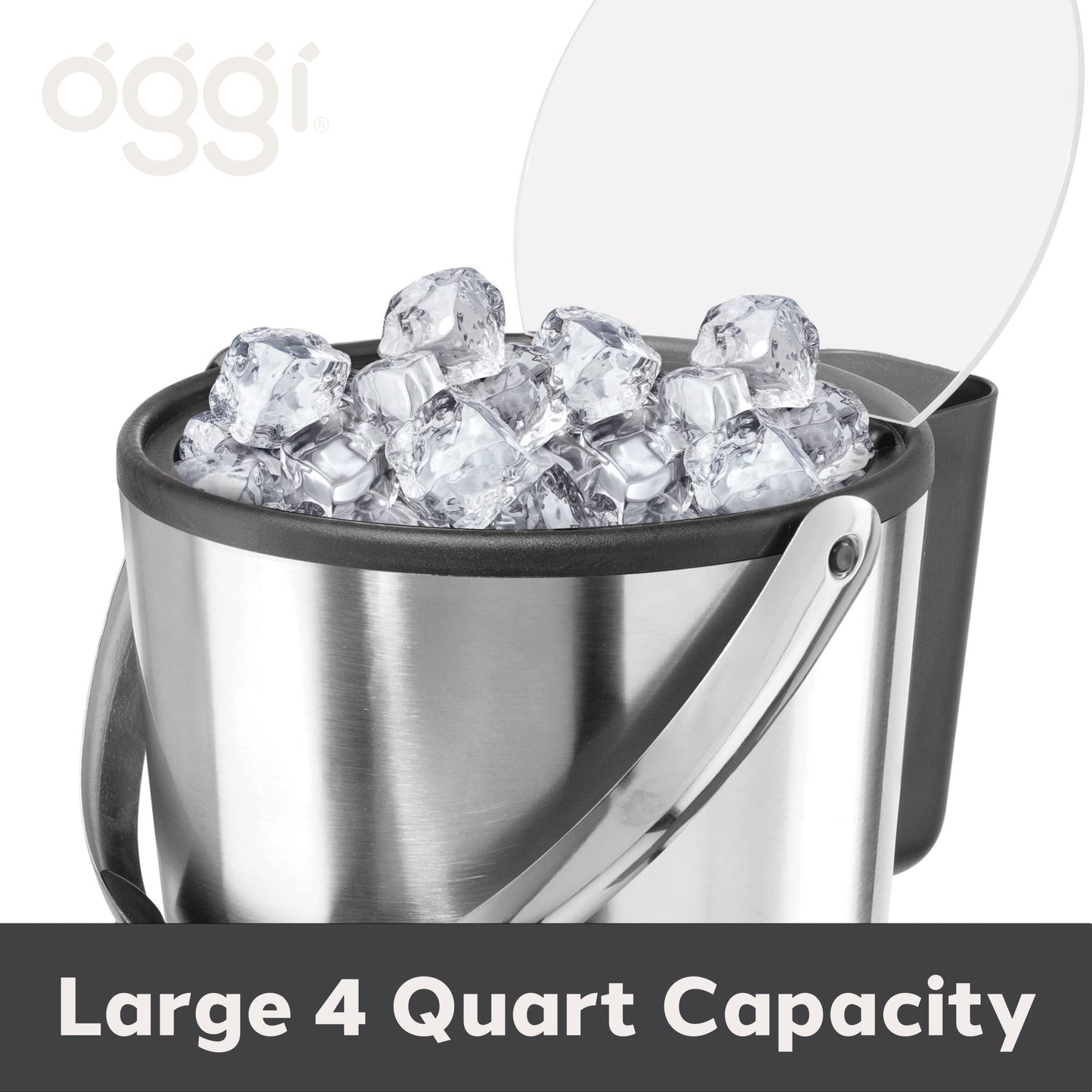 Oggi Double Wall Ice Bucket with Flip Lid and Stainless Ice Scoop, 4 Quart / 3.8 L