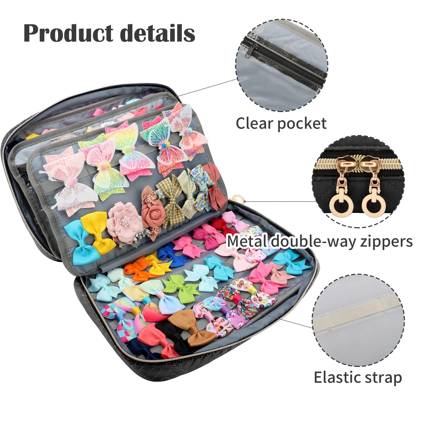 MICOM Hair Accessories Storage Bag for Baby Girls, Hair Bow Organizer, Multifunctional Hair Accessories Storage Carrying Case for Display Hair Clips, Headbands, Scrunchies, Travelling Storage Bag