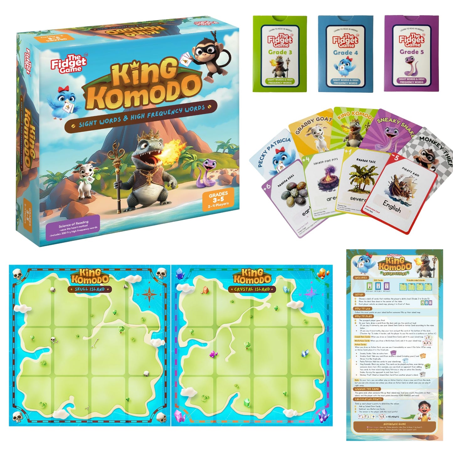 THE Fidget Game King Komodo - Learn to Read in Weeks, Master 300 Fry High-Frequency Words. Curriculum-Appropriate Sight Words Reading Games for Grades 3 to 5. for Children Ages 8 to 11 Years