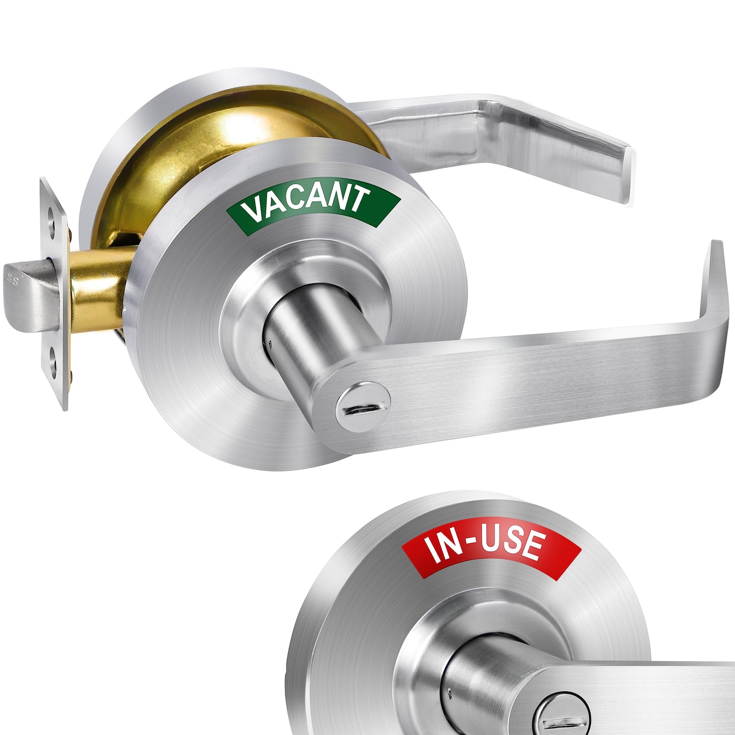 Crystmetal Privacy Indicator Door Lock Inuse or Vacant, Occupied Bathroom Door Handle, Commercial Lever Deadbolts, Occupied Vacant for Restrooms, Office Buildings (Satin Chrome)