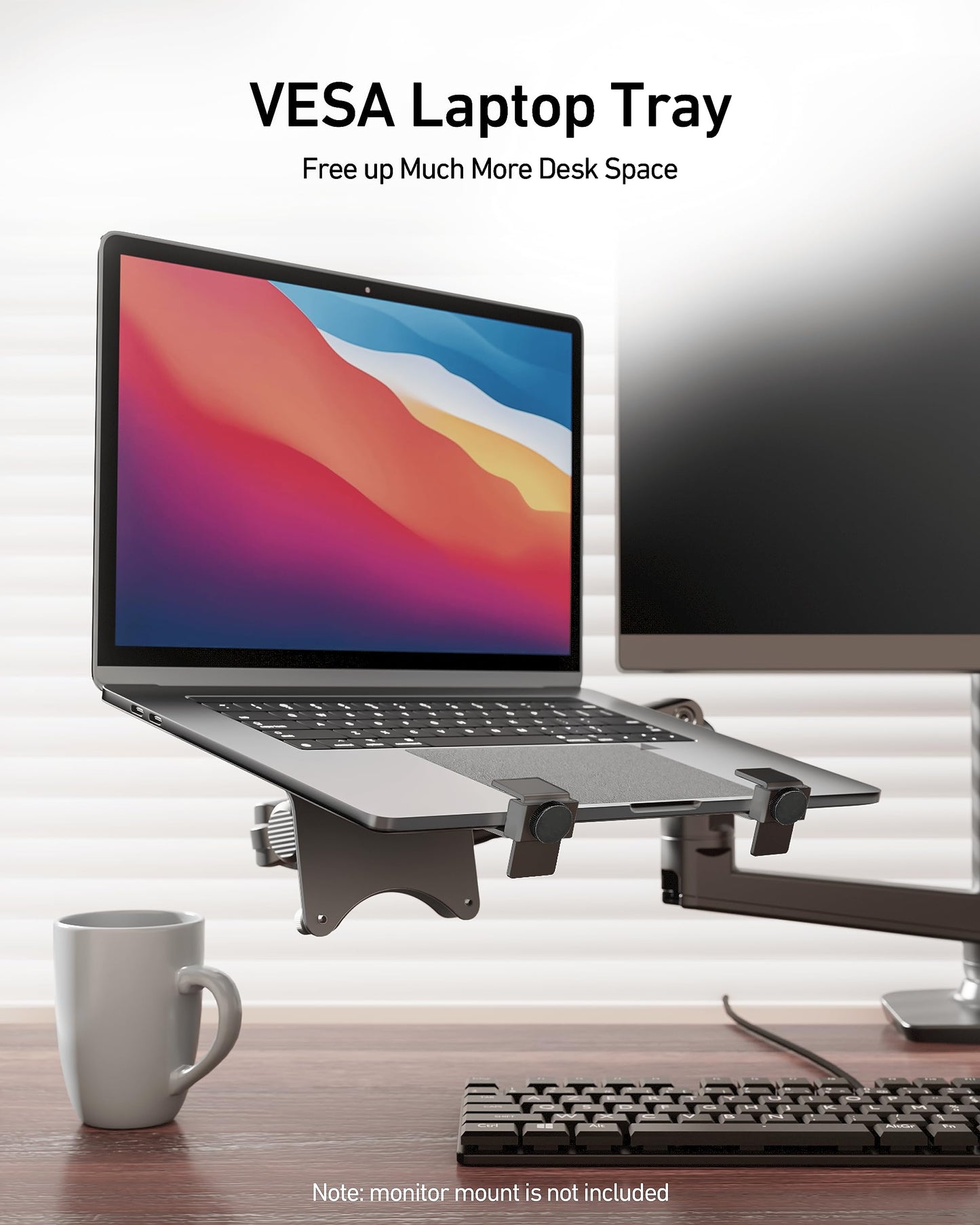 Ergounion VESA Laptop Tray for Monitor Mount, Holds Laptops up to 17.3 Inches and 28.6 lbs, Fits 100x100mm VESA, Notebook Tray Office Desk Accessories, Black