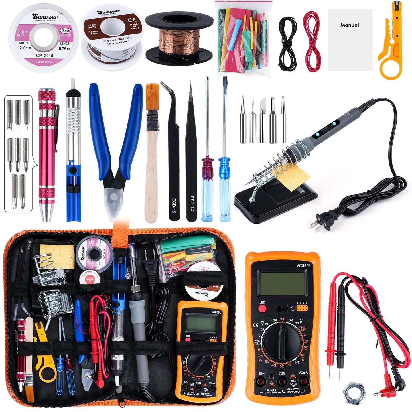 Oubit Soldering Iron Kit with Digital Multimeter, 80W LCD Fasting Heating (180-480°C) Soldering Welding Iron Tools with ON-Off Switch, 5*Soldering Iron | Tips 8-in-1 Screwdriver | Stand