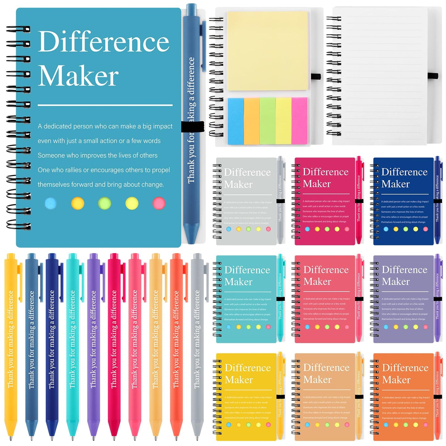 20 Pcs/10 Set Employee Appreciation Gift Inspirational Spiral Notebook with Sticky Notes Motivational Ballpoint Pen Thank You Gifts Journals Notepads for Colleagues Volunteer Teacher Coworker Staff