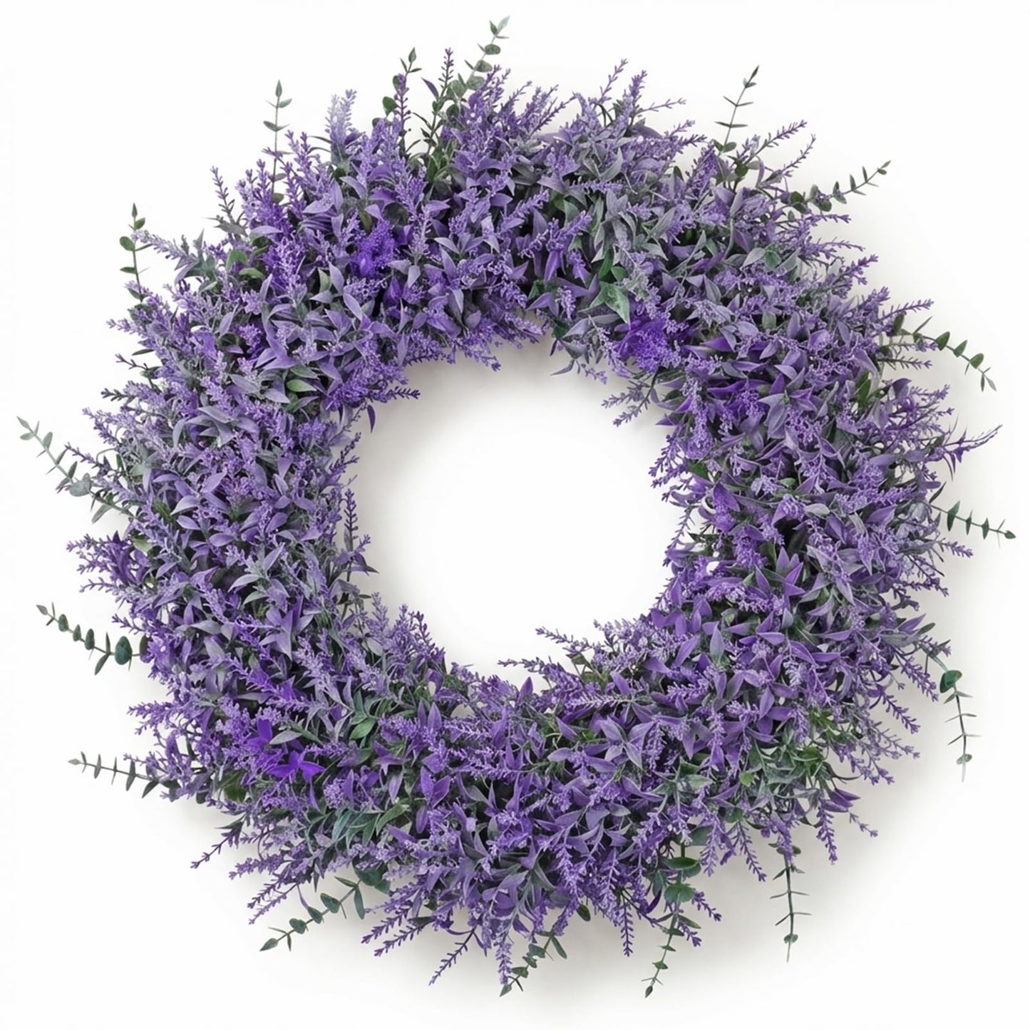 TOCHGREEN Lavender Wreath for Front Door 23Inch Artificial Spring Summer Purple Lavender Wreaths All Seasons Eucalyptus Wreaths for Indoor Outdoor Outside Wall Room Home Farmhouse Window Decor