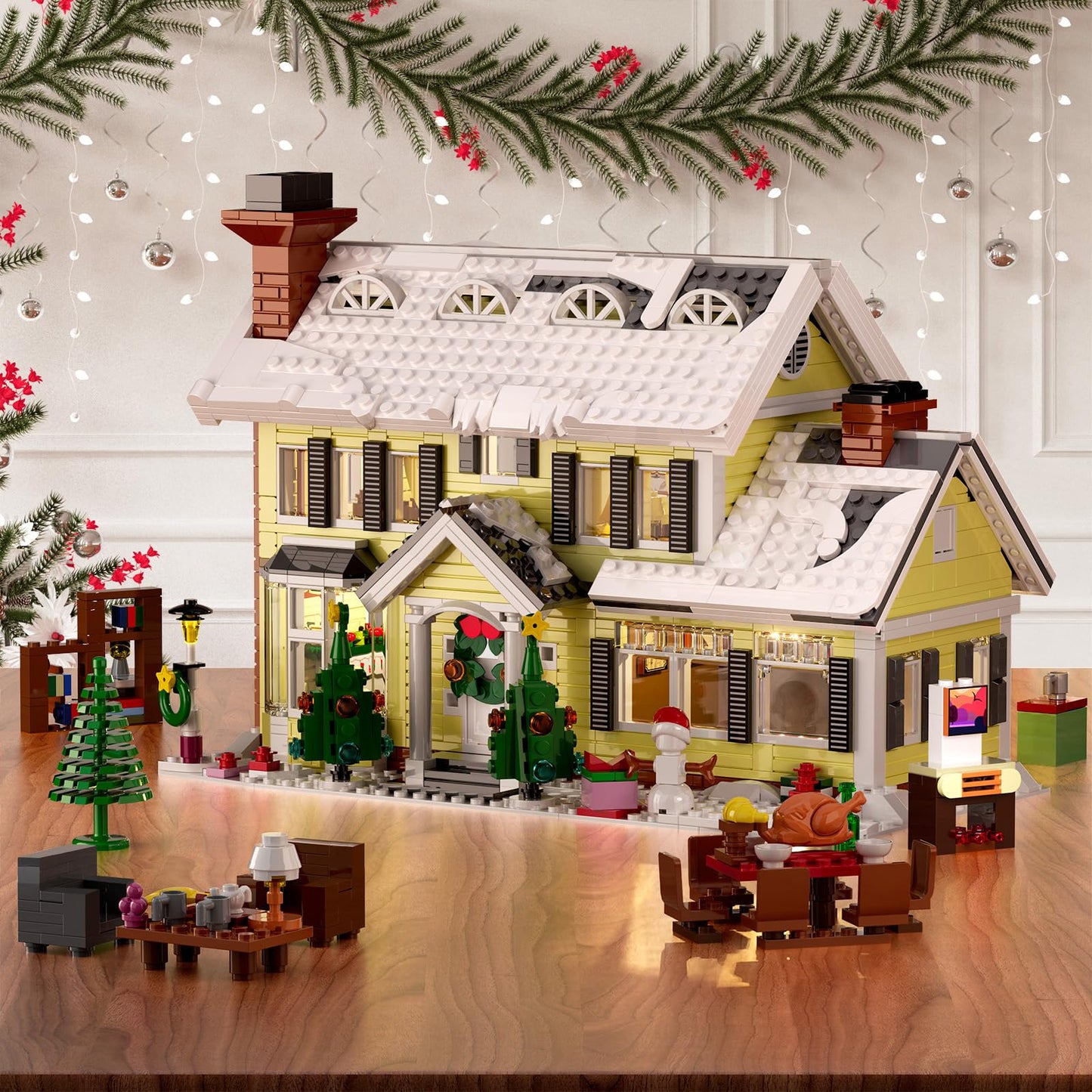 Christmas Holiday House Building Set,LED DIY Christmas Holiday Snow Village,Christmas House,Compatible with Lego,Gifts for Family and Friends(1156pcs)