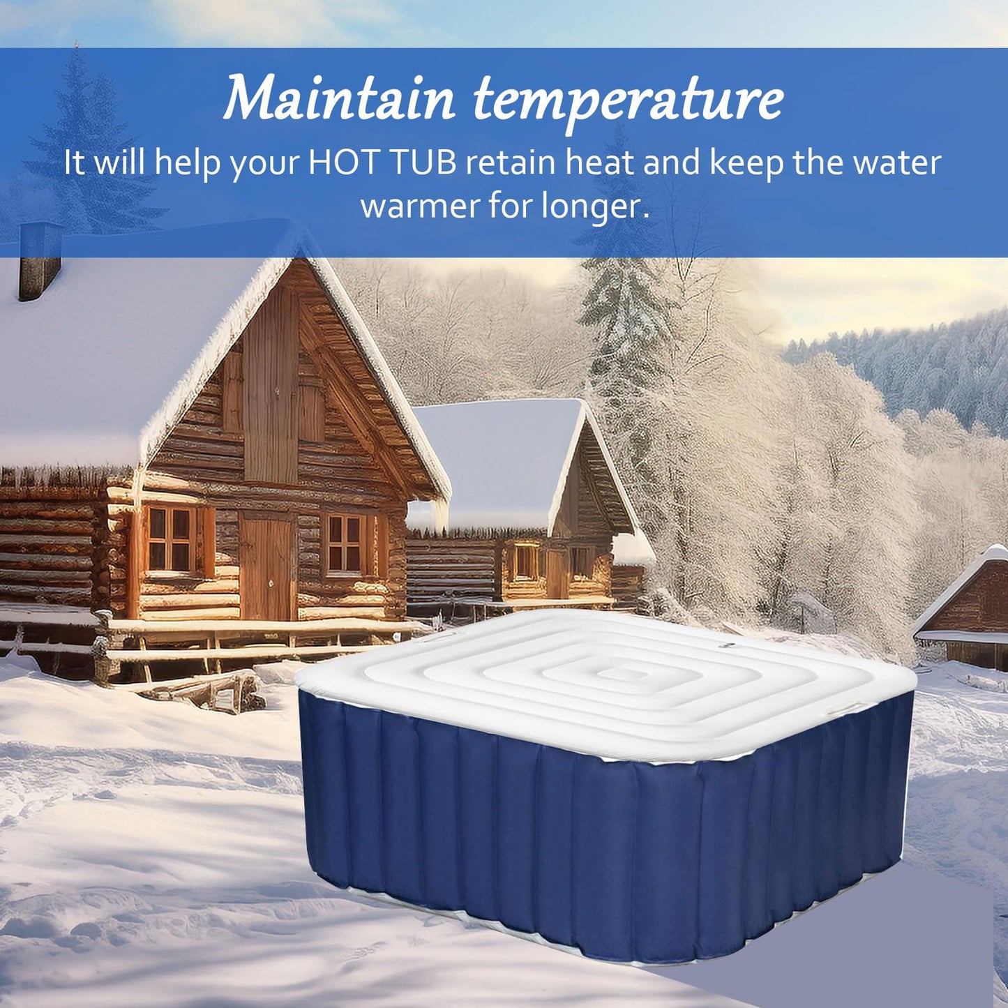 4.6 Ft Inflatable Hot Tub Cover, Square Hot Tub Cover Replacement Foldable Spa Covers Protector for Outdoor Inflatable Hot Tub, Rainproof and Tearproof