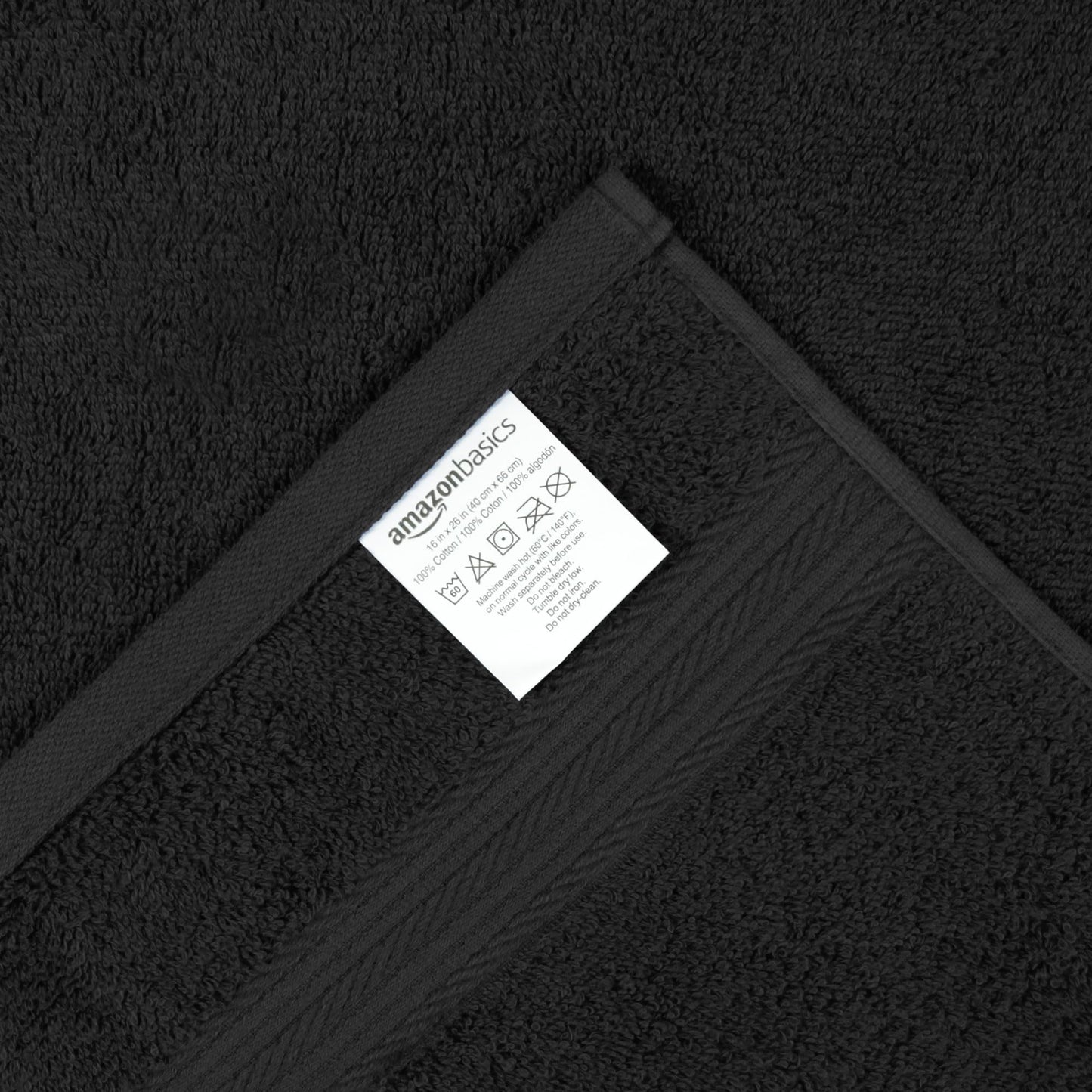 Amazon Basics Fade-Resistant Cotton Hand Towel - 6-Pack, Black