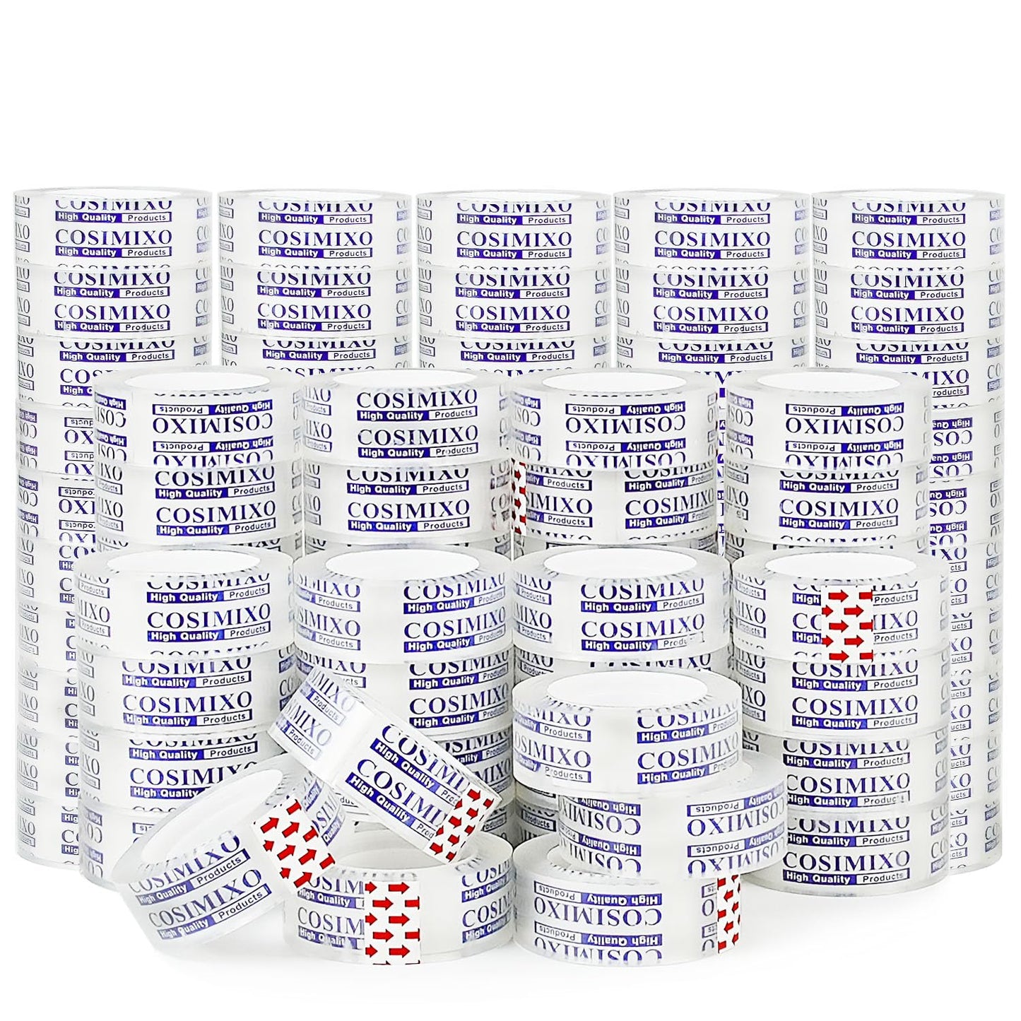 COSIMIXO 96Rolls Crystal Clear Tape Refills with Dispenser, 3/4Inch x 1000 inch,Bulk Transparent Tape,Office Stationery Tape for Home and School or Craft Room for Gift Wrapping