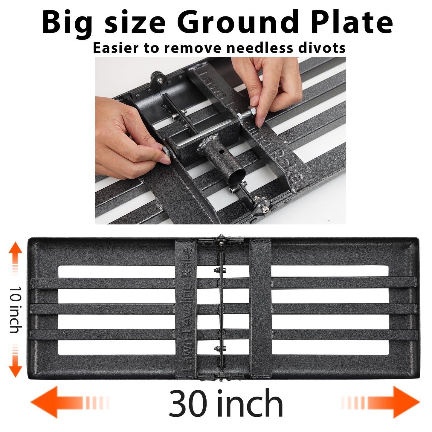Big Lawn Leveling Rake, Heavy Duty Levelawn Tool for Garden Level Soil or Dirt Ground Surfaces Easily, 30” x 10” Ground Plate, Steel Handle Length is 60 inch