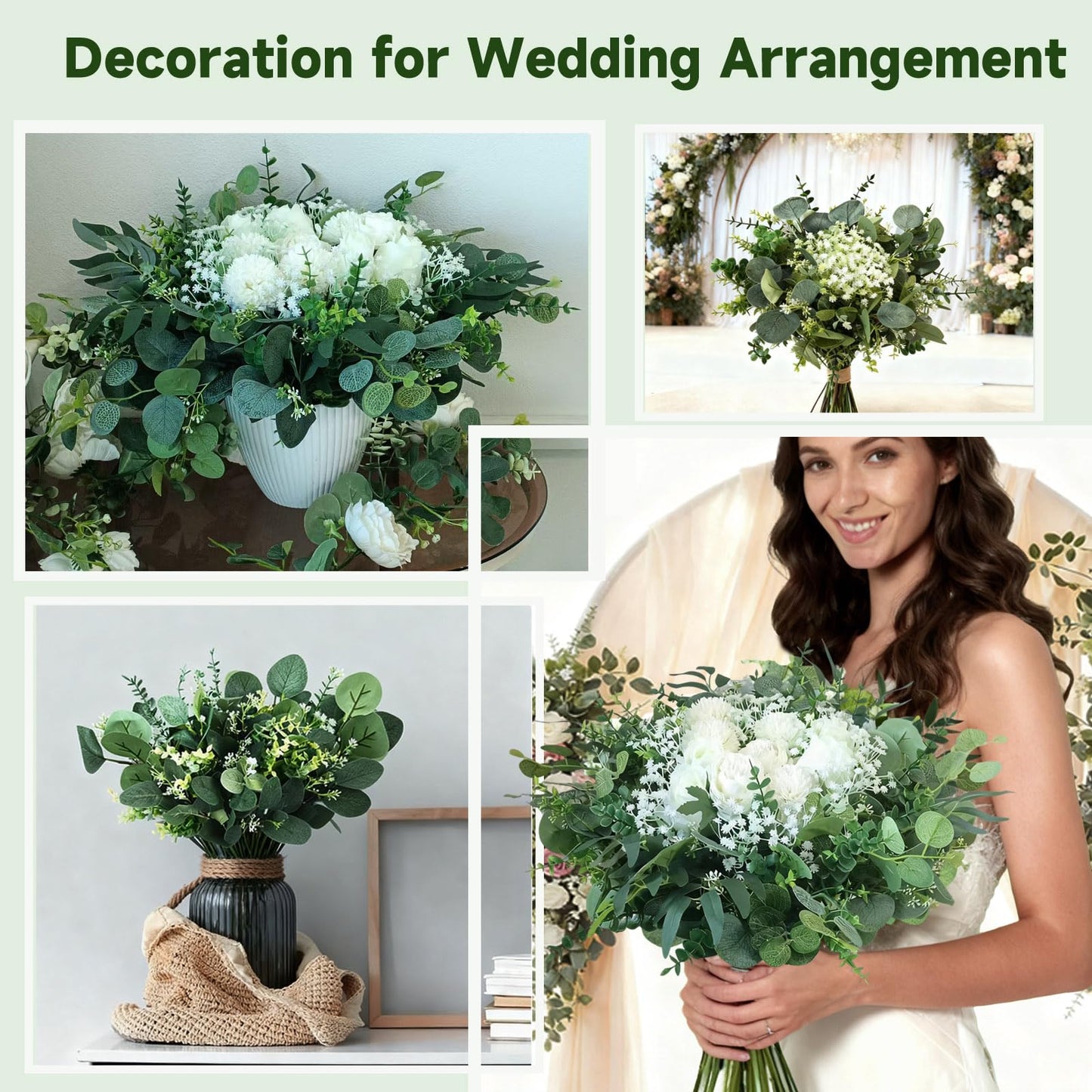 150 Pcs 10 Kinds Artificial Greenery Stems Bulk with Flowers Fake Eucalyptus Leaves Stems Bundle Faux Greenery Plant Branches for Floral Wedding Arrangement Home Decor Vase Bouquets