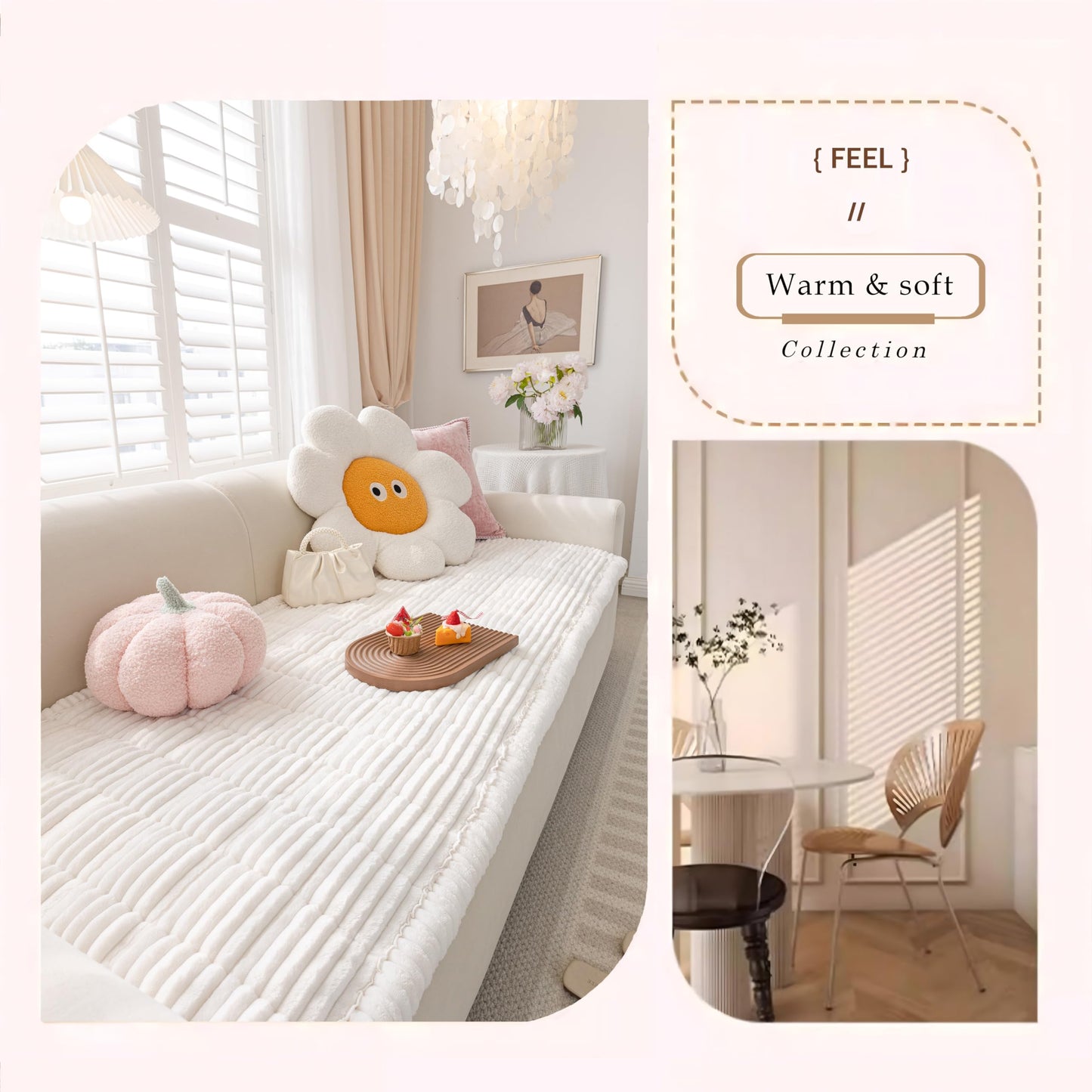 Cshionary Couch Cover for Dogs, Washable Dog Couch Cover for 3-Cushion Sofa - Soft Plush Pet-Friendly Furniture Protector with Non-Slip Backing (White, 210x70cm)